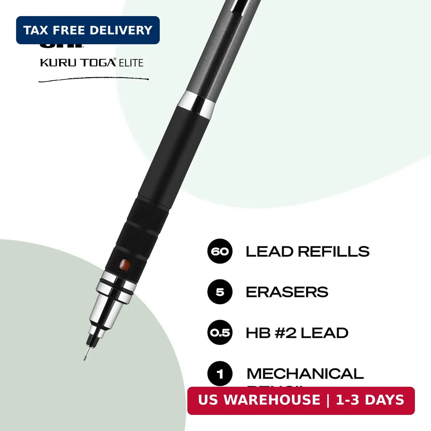 uniball Kuru Toga Elite Mechanical Pencil Starter Kit, 0.5mm, HB #2, Gun Metal B