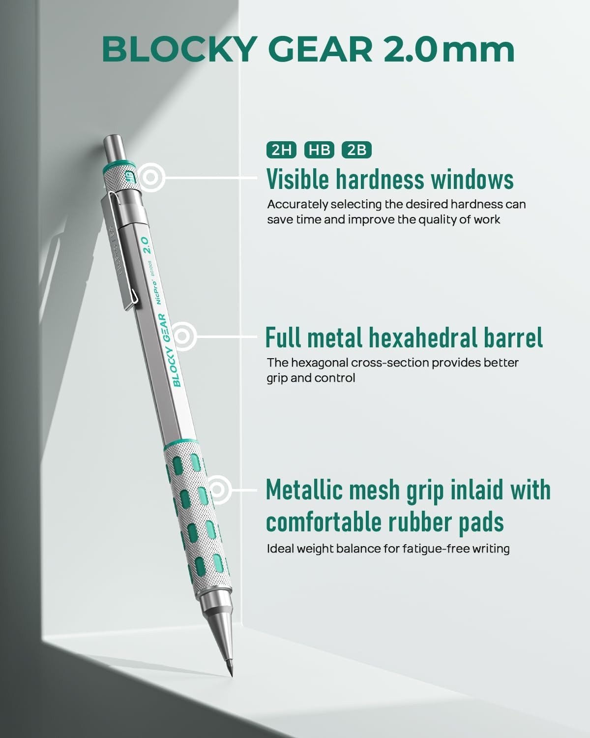 2mm Mechanical Pencils with Assorted Lead Hardness & Complete Eraser Kit
