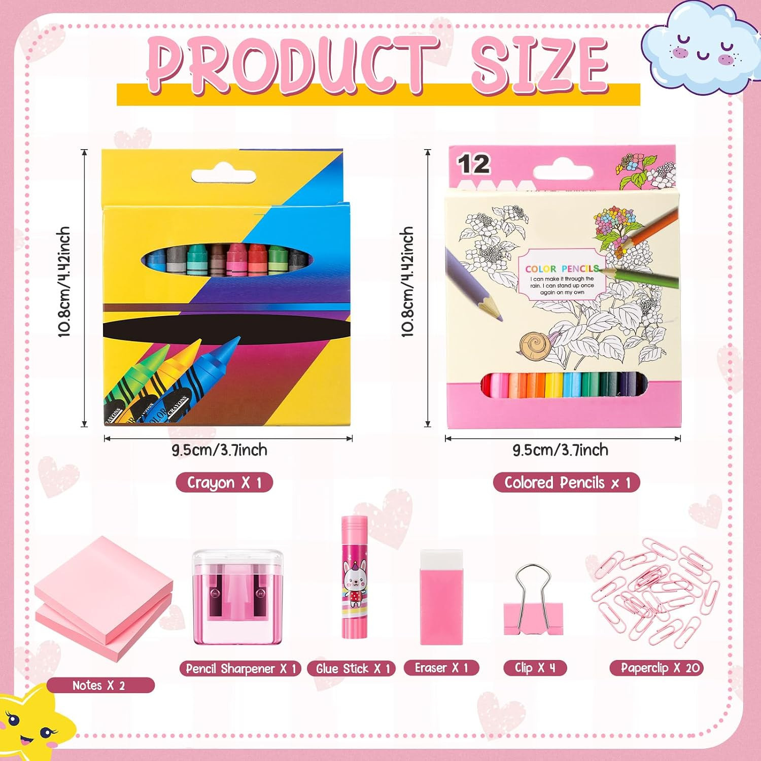 48 Pcs Pink School Supplies with Cute Pen Case Back to School Stationery Set Inc