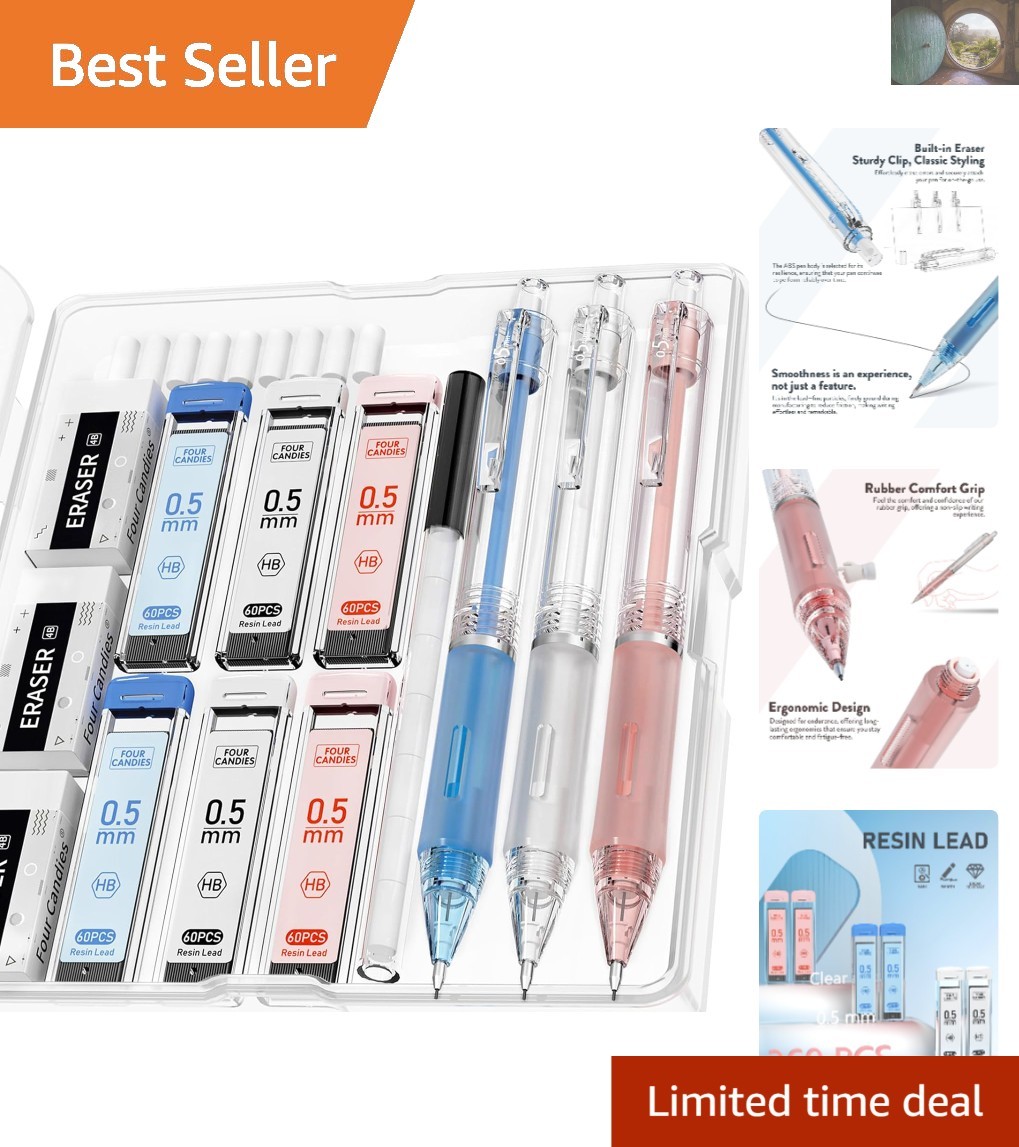 Luxury 0.5mm Mechanical Pencils with Non-Slip Grip: 3PCS Set with Case & Refills
