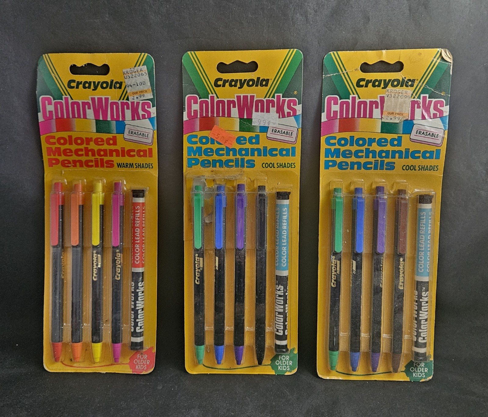 Three Packs 1988 Crayola Color Works Erasable Mechanical Lead Pencils NOS