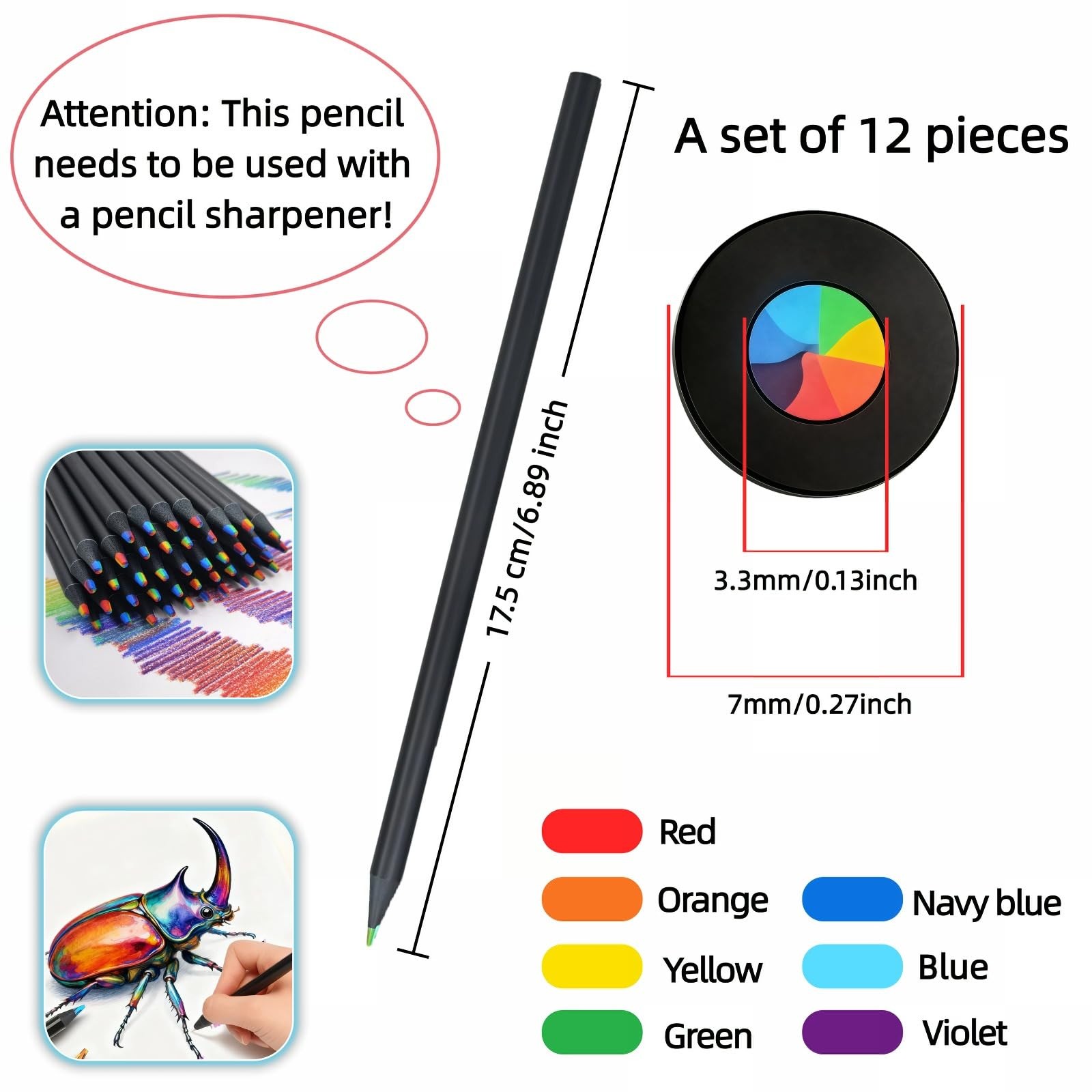 SAYUANVA Rainbow Art 1 Count (Pack of 12), Black Barrel With Core
