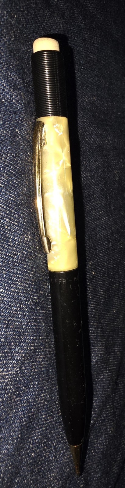 Vtg Sheaffers Mechanical Pencil Black Yellow Iridescent Marblish Swirl With Lead