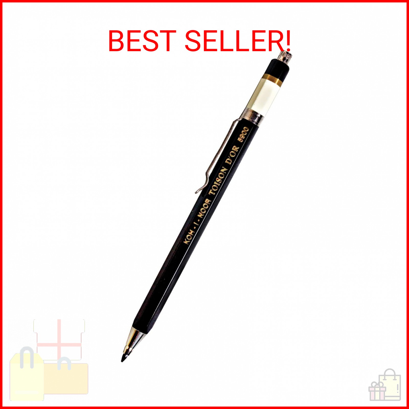 Koh-I-Noor Toison d’Or Lead Holder with Clip, 2mm x 120mm Lead, Black, 1 Each (5
