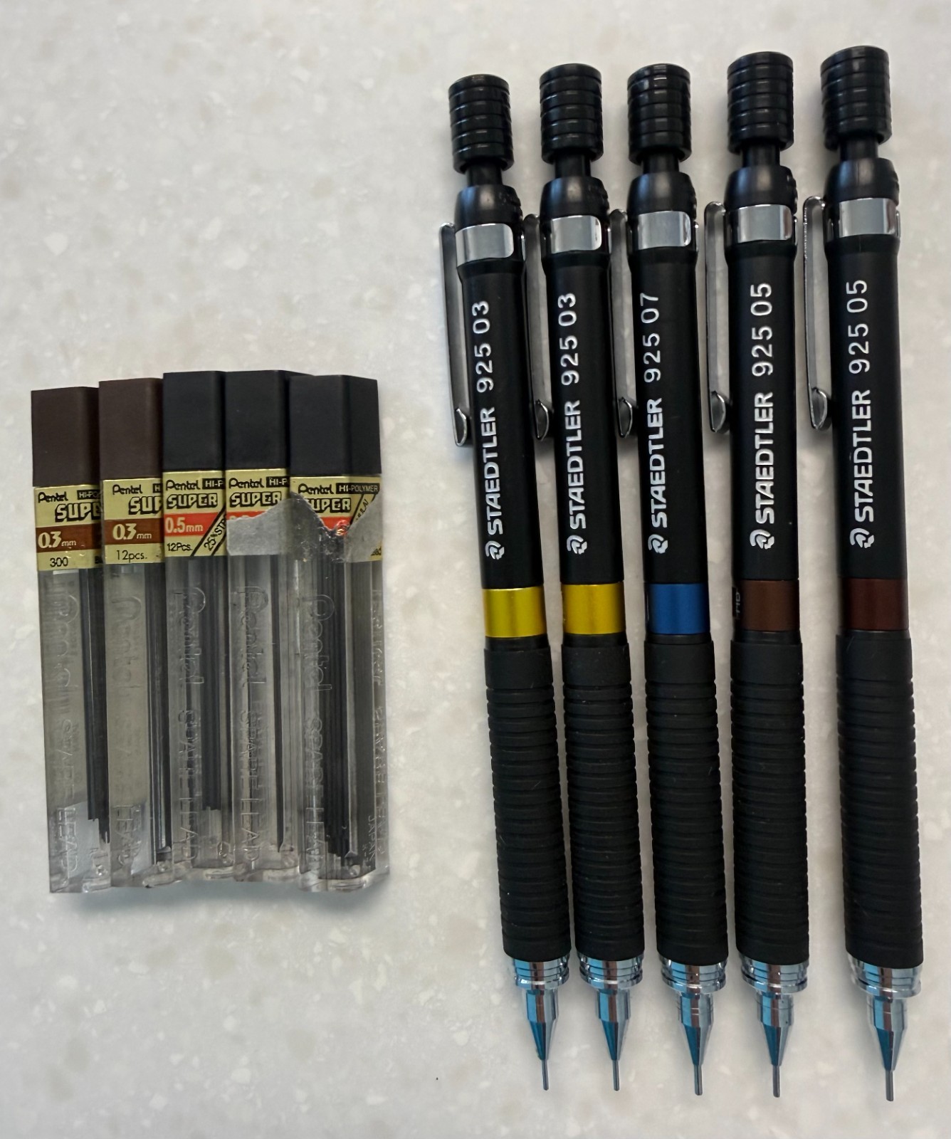 Lot of 5 Staedtler 925 Drafting Mechanical Pencils 0.3mm, 0.5mm, 0.7mm