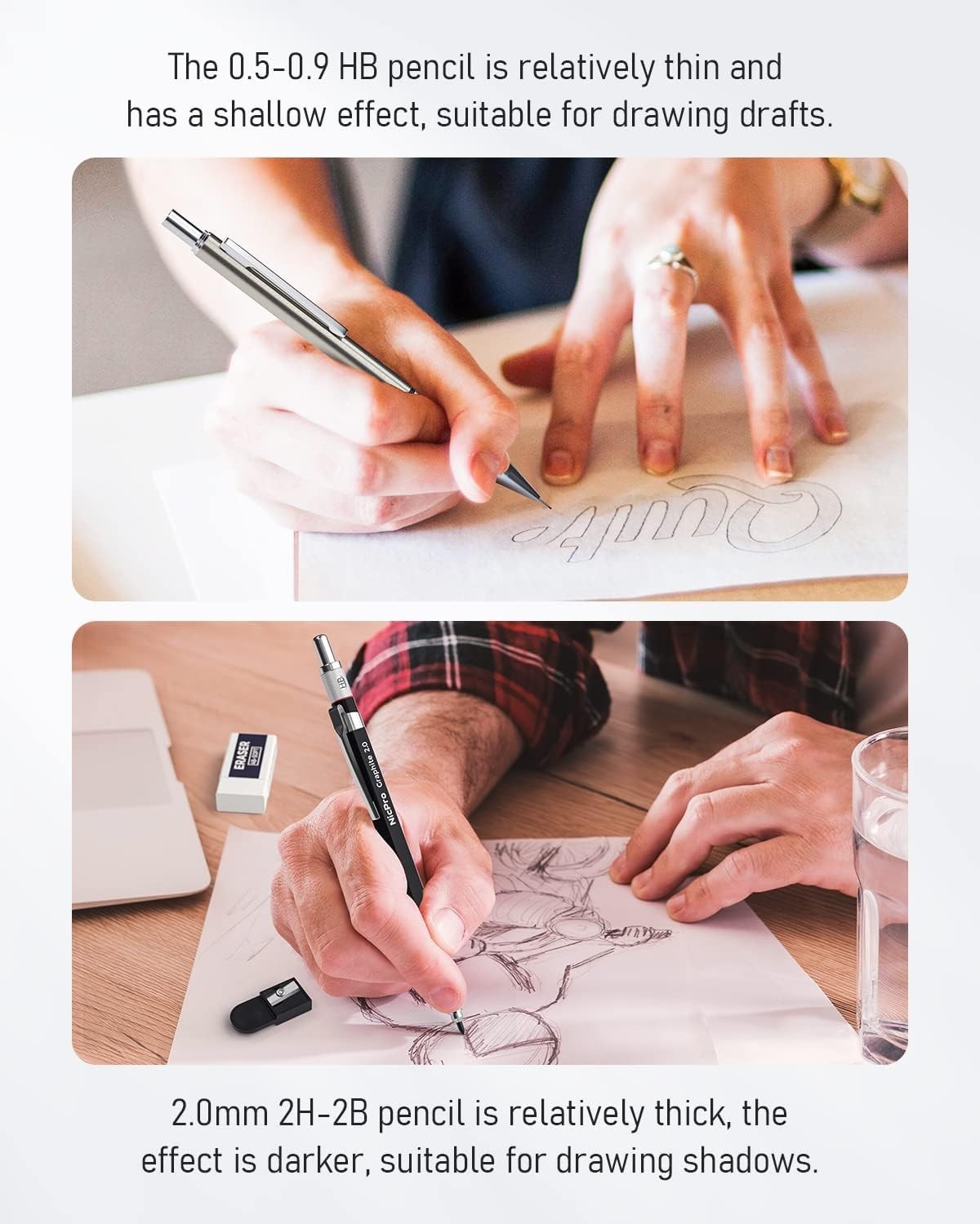 Versatile Drafting Pencil Set – 6PCS with 12 Lead Refills, Ideal for Sketching