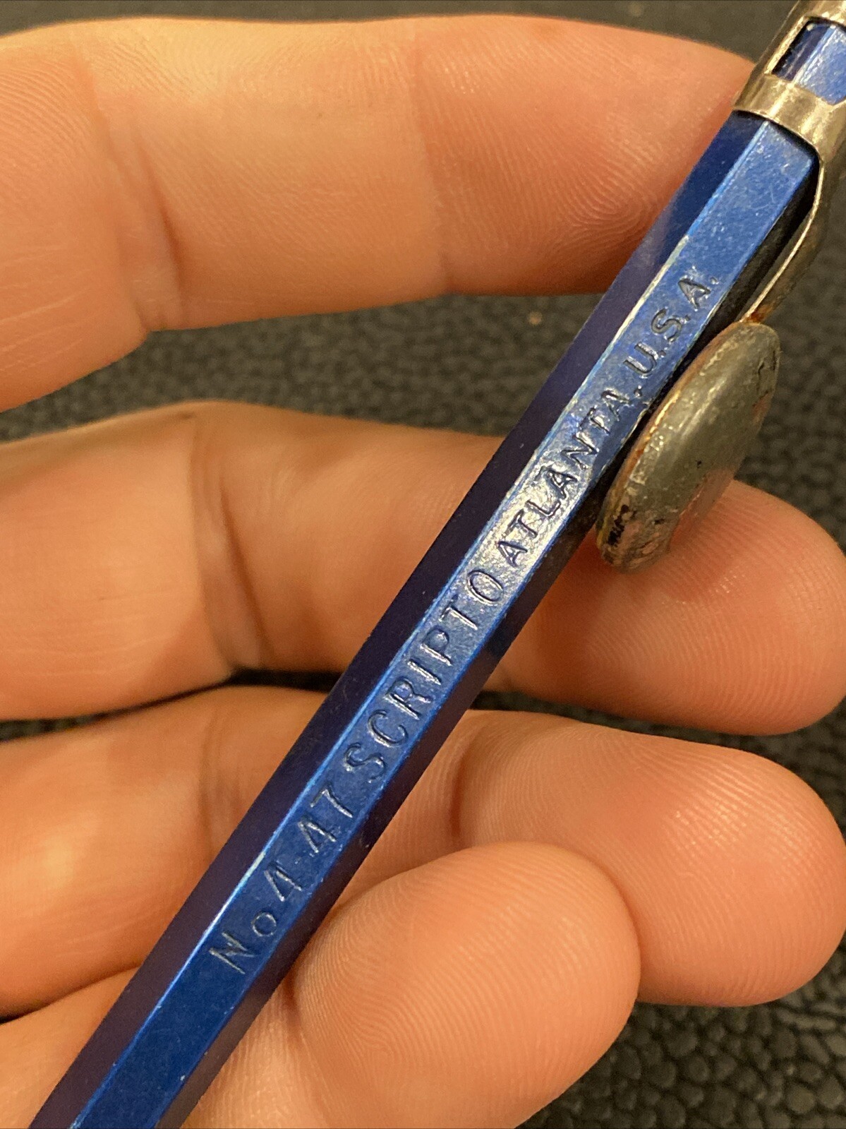 VTG 1930’s SCRIPTO 4-47 Blue STARRETT TOOLS Advertising Button Mechanical Pencil