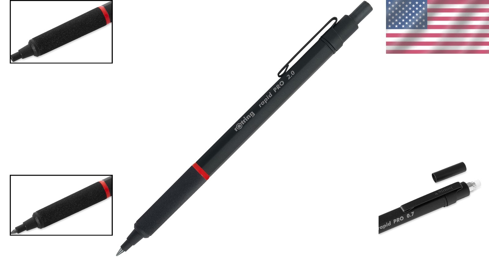Matte Black Rapid Pro Mechanical Pencil 2.0 mm – Comfortable, High-Performance
