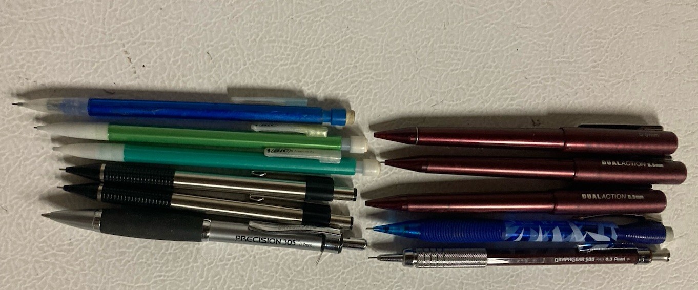 Lot Of 11 Mechanical Pencils And Leads – Pental, Zebra, SkillCraft, & Bic