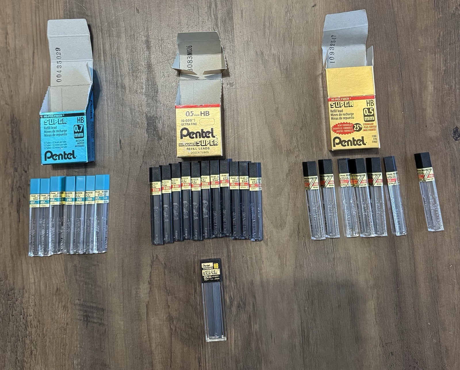 Lot of 26 Mixed Tubes of Pentel Lead Refills .07 and .05