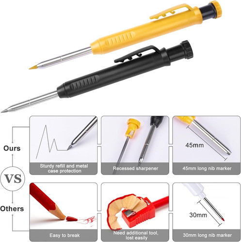 MECHEER 2 Pack Carpenter Pencils Construction Pencil with 12 Black, Yellow