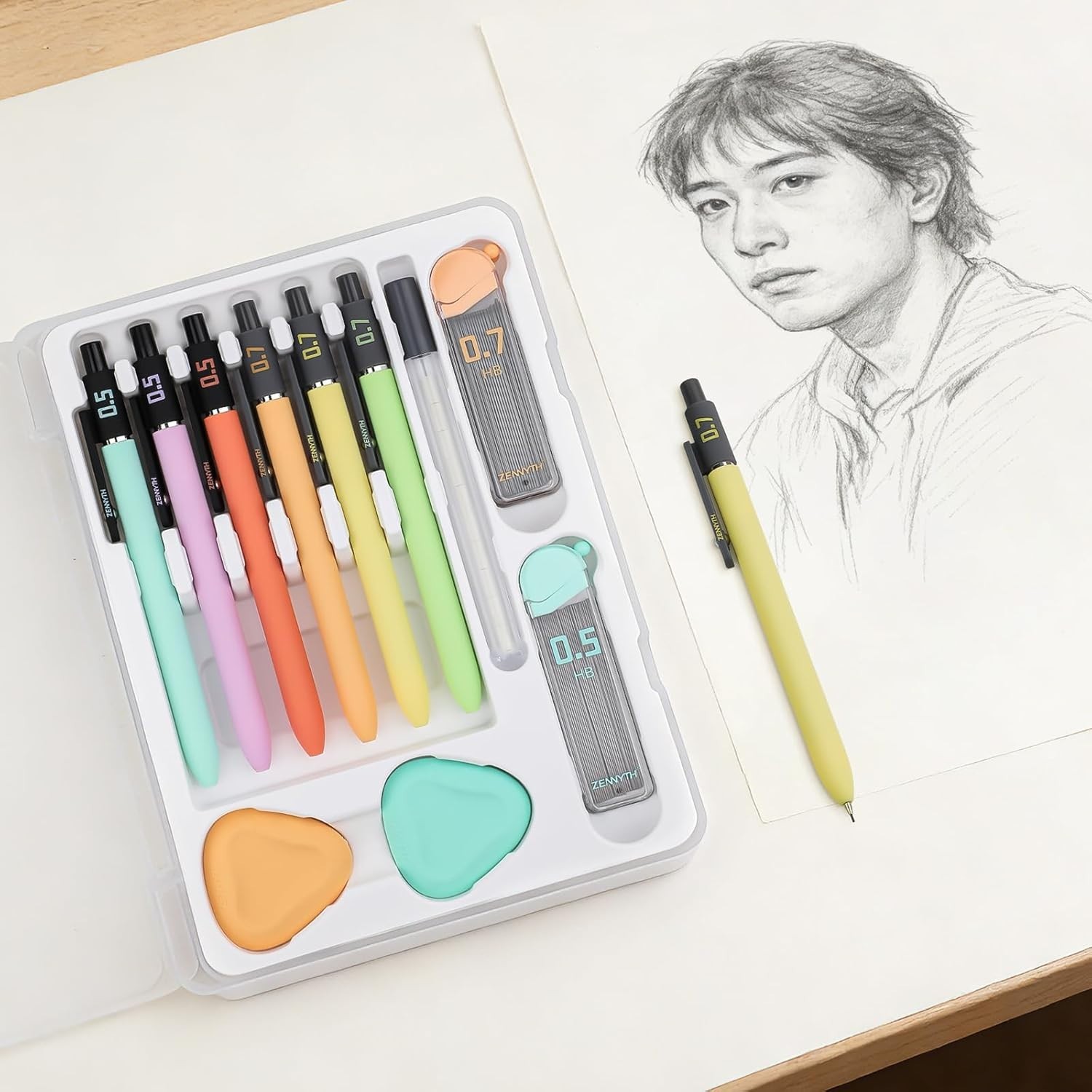 Complete Mechanical Pencil Set: 6PCS with Lead, Erasers – Ideal for School Use