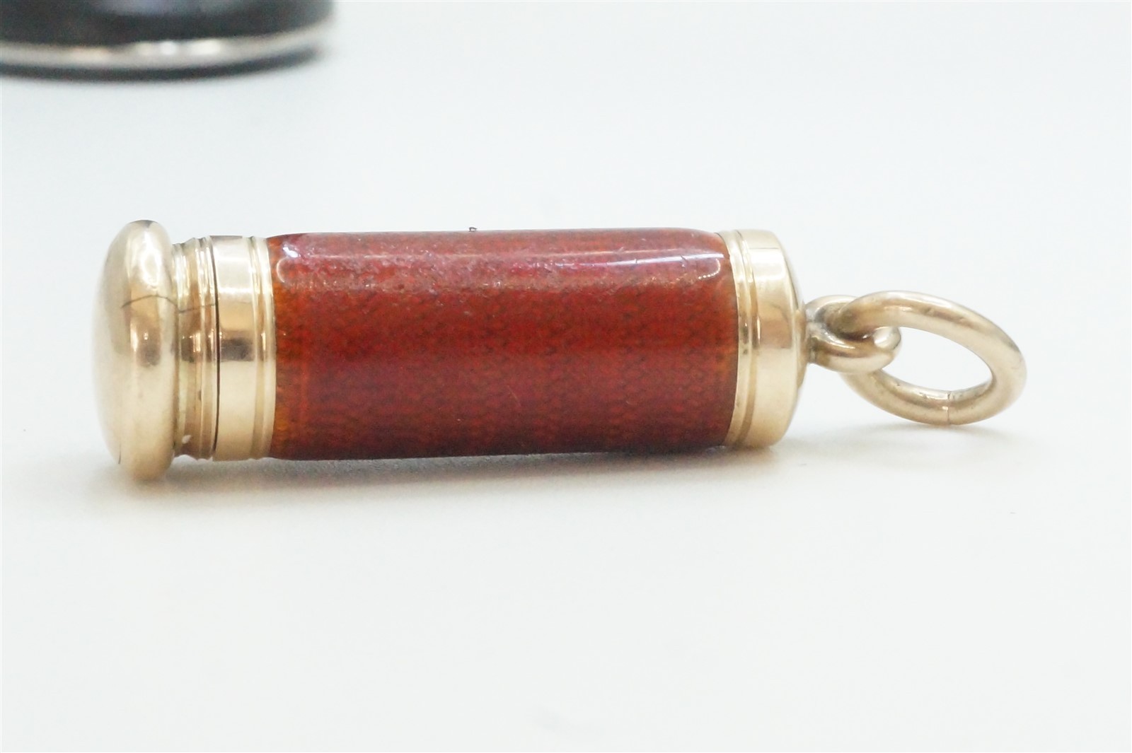 ANTIQUE ENGLISH 9k GOLD ENAMEL ‘MAGIC’ BULLET PENCIL FOB CHARM c1900