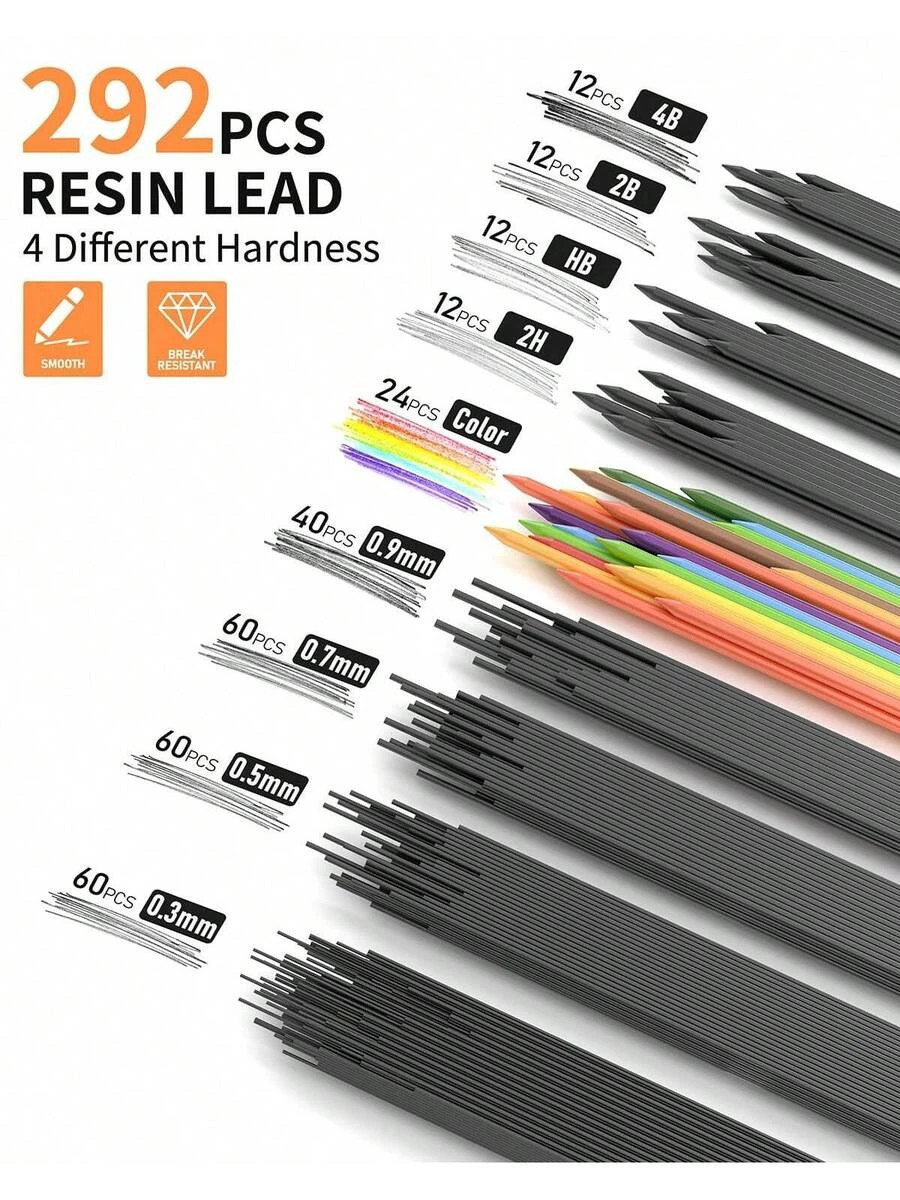 21PCS Metal Mechanical Pencil Art Lead 0.3 0.5 0.7 0.9 2mm Holder HB 2H/ 2B/ 4B