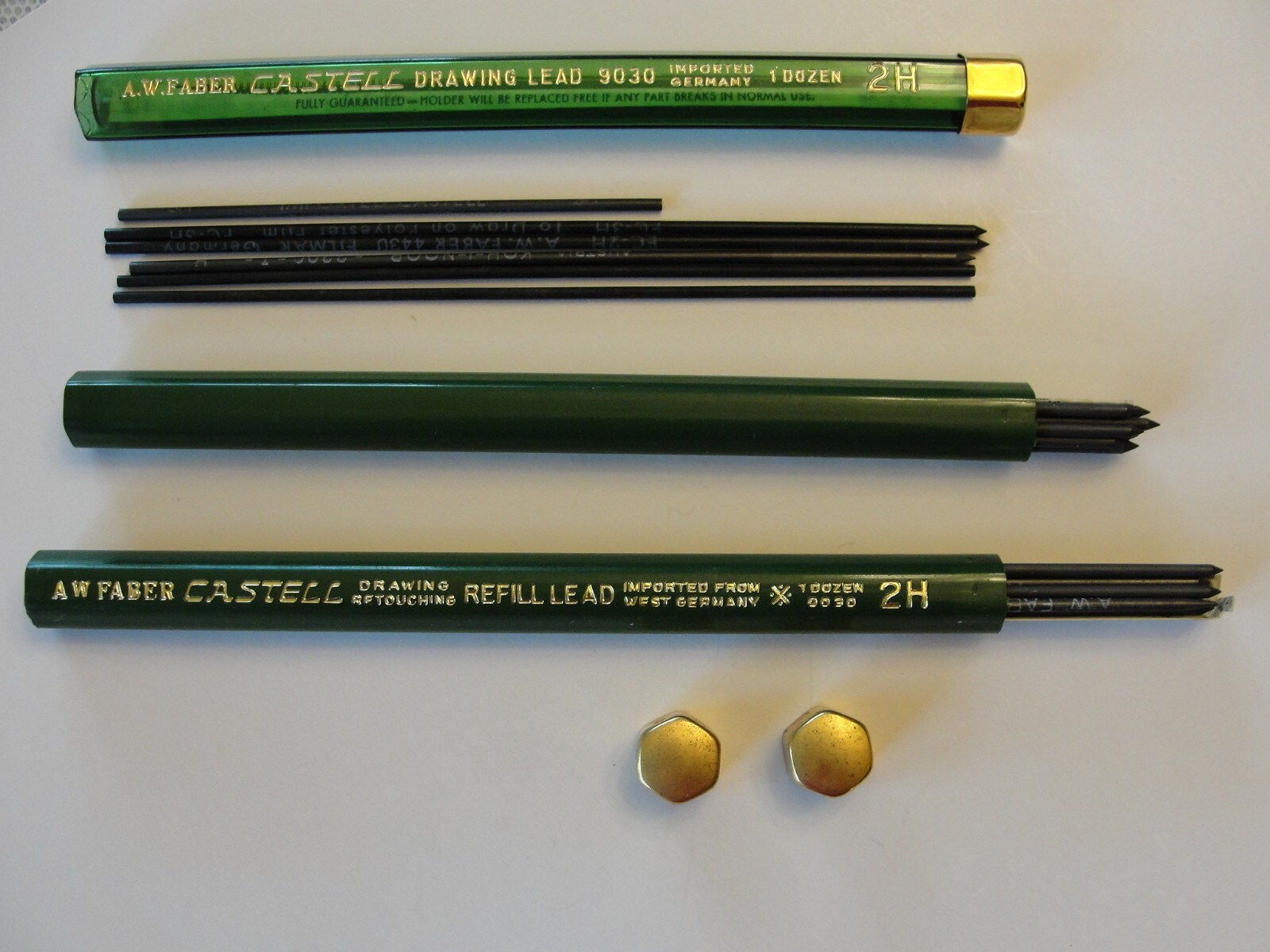 A W Faber Castell 2 9030 2H Tubes of lead & 1 Tube of Misc. Lead