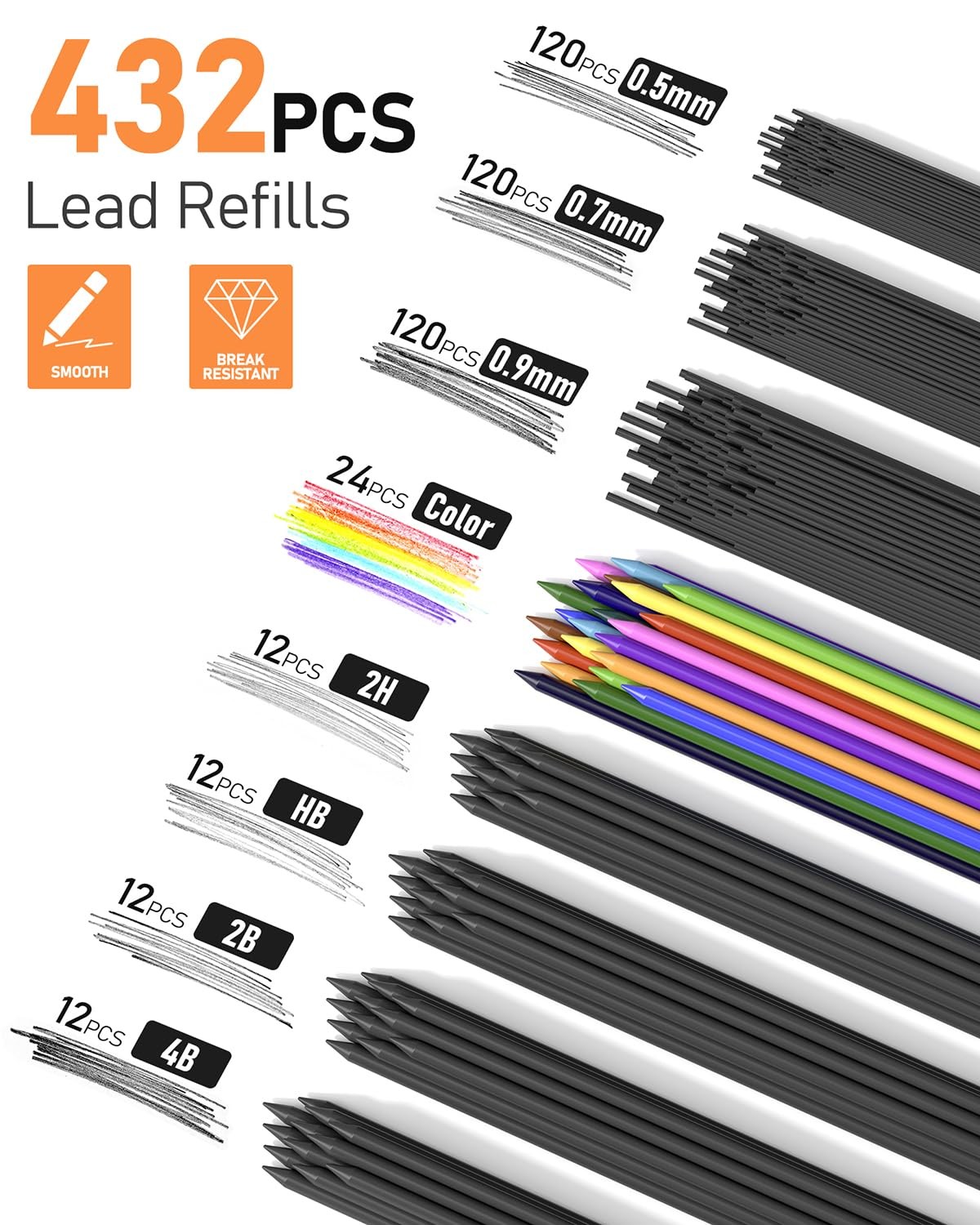 Four Candies 25PCS Art Mechanical Pencil 1 Count (Pack of 1), Black+Silver