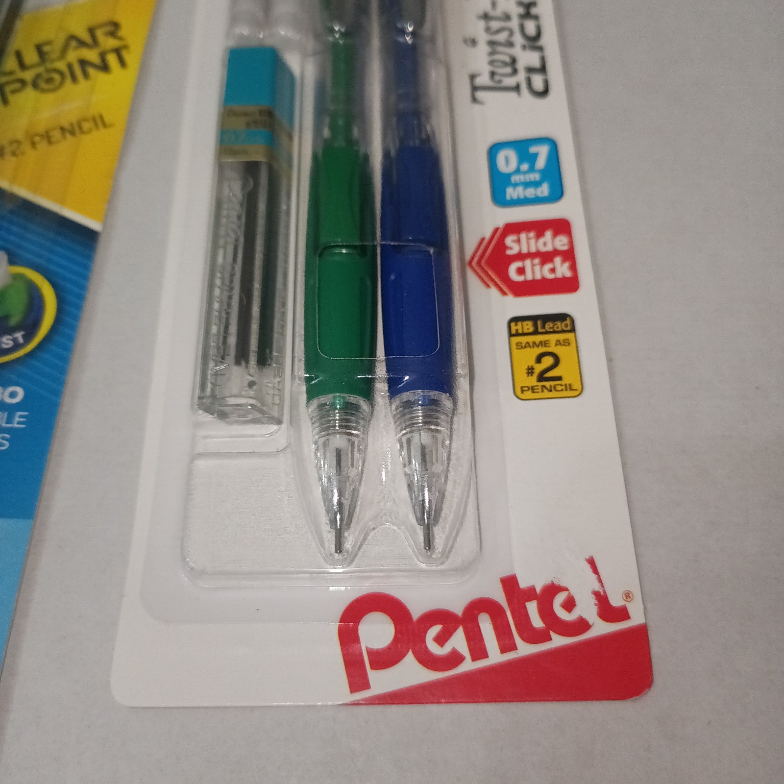 Lot Of 2 Pack Of 2 Mechanical Pencils Each With Erasers And Refills .7mm Pentel