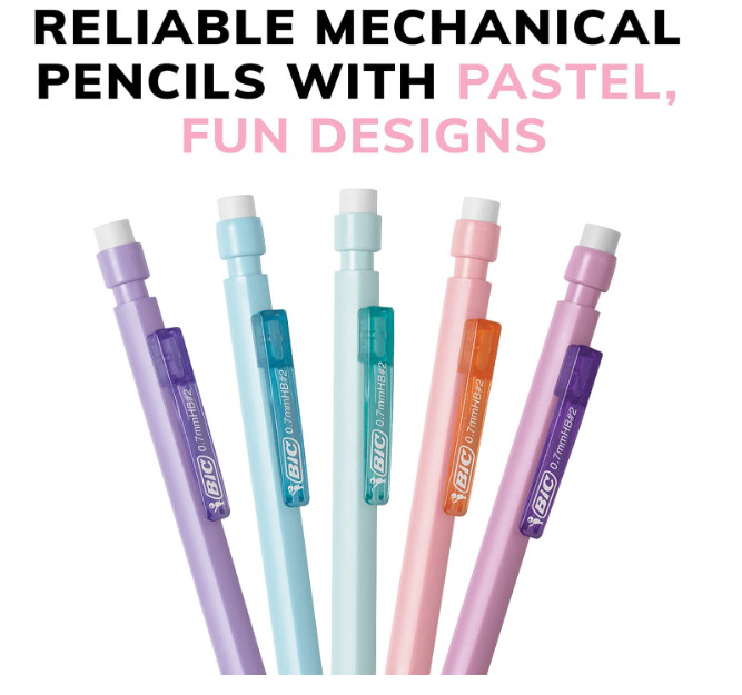 BIC Xtra-Smooth Pastel Mechanical Pencil, 0.7 mm Medium Point, No. 2 Lead…….