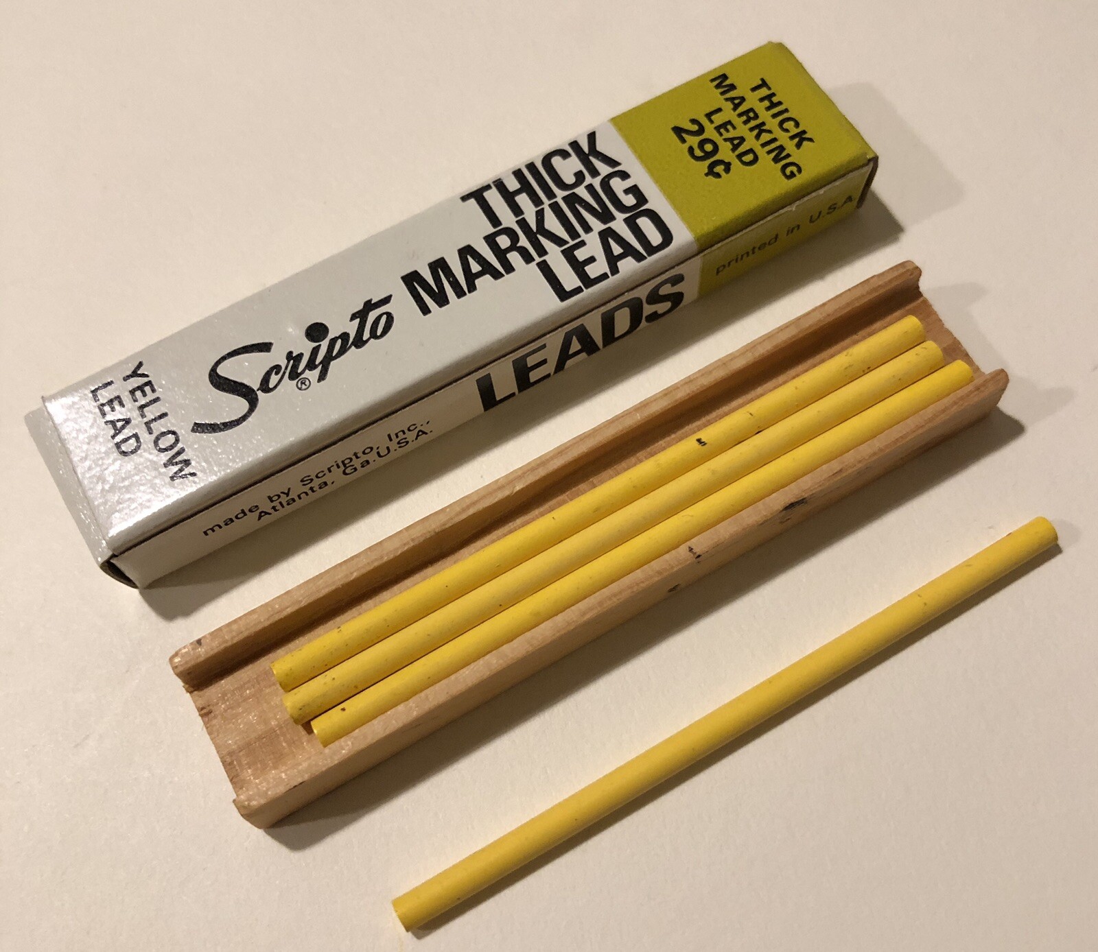 Vintage Scripto Thick Yellow 3mm NOS Marking Pencil Lead 4 Pack USA