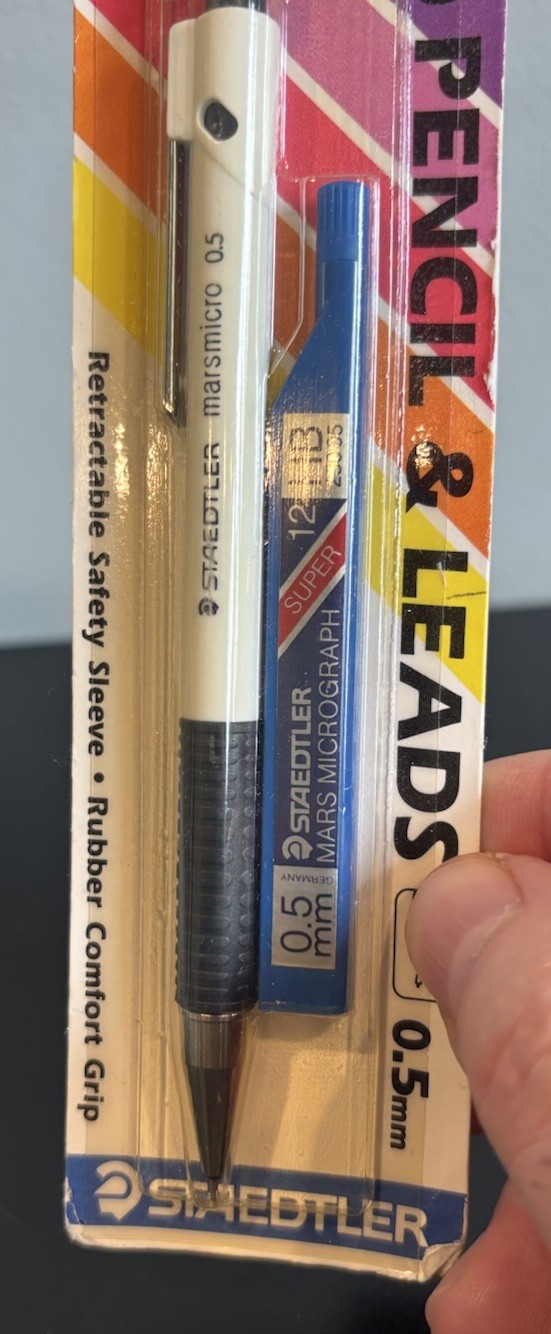 Staedtler Marsmicro 0.5 mm White Mechanical Pencil & Leads Comfort Grip NOS