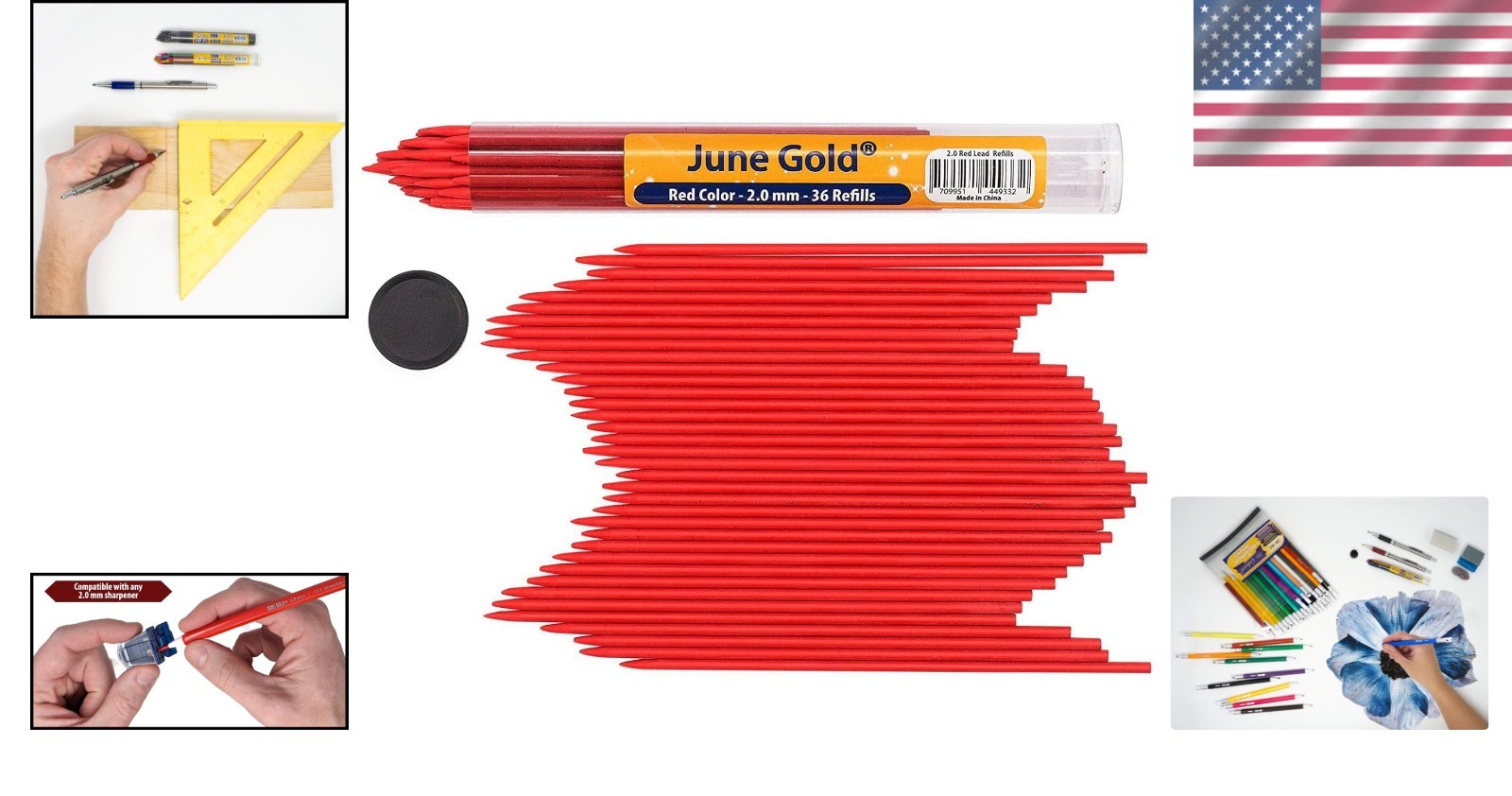 2.0 mm Cherry Red Lead Refills – 36 Count, Perfect for Crafts & Carpentry