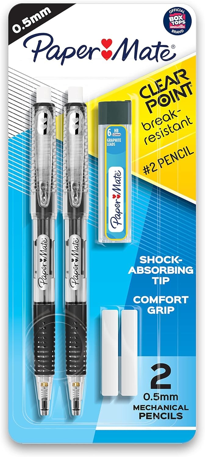 Paper Mate Clearpoint Mechanical Pencils 0.5mm 2 Count (Pack of 1), Black