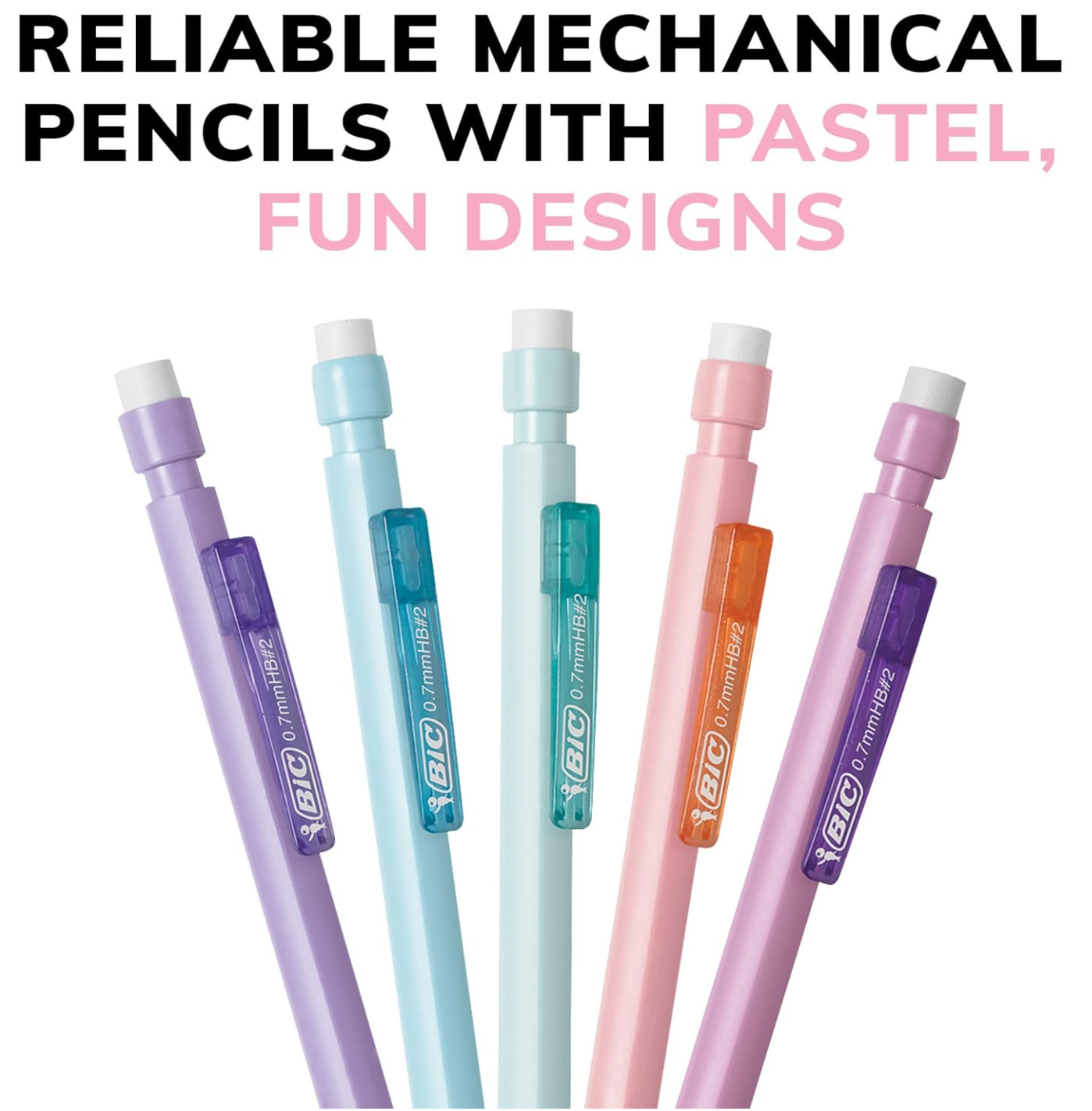 BIC Xtra-Smooth Pastel Mechanical Pencils with Erasers, Medium Point (0.7Mm), 40