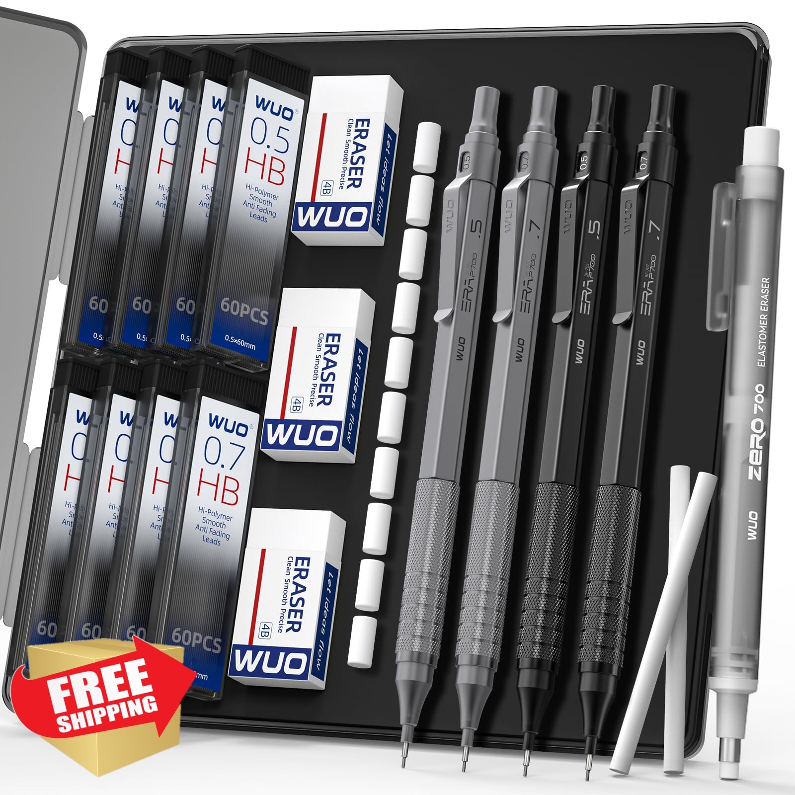 WUO Mechanical Pencils Set, 4-Pack 0.5mm and 0.7mm Metal Drafting Pencils wit…