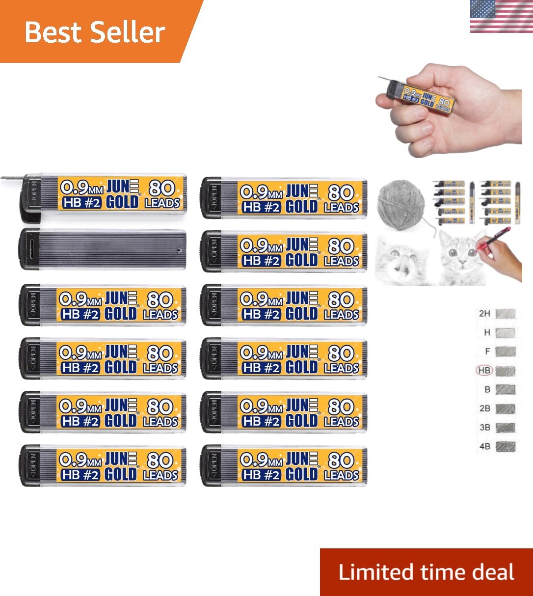 960 Pieces, 0.9 mm HB Lead Refills, 12 Dispensers, 80 Pieces Per Dispenser, B…