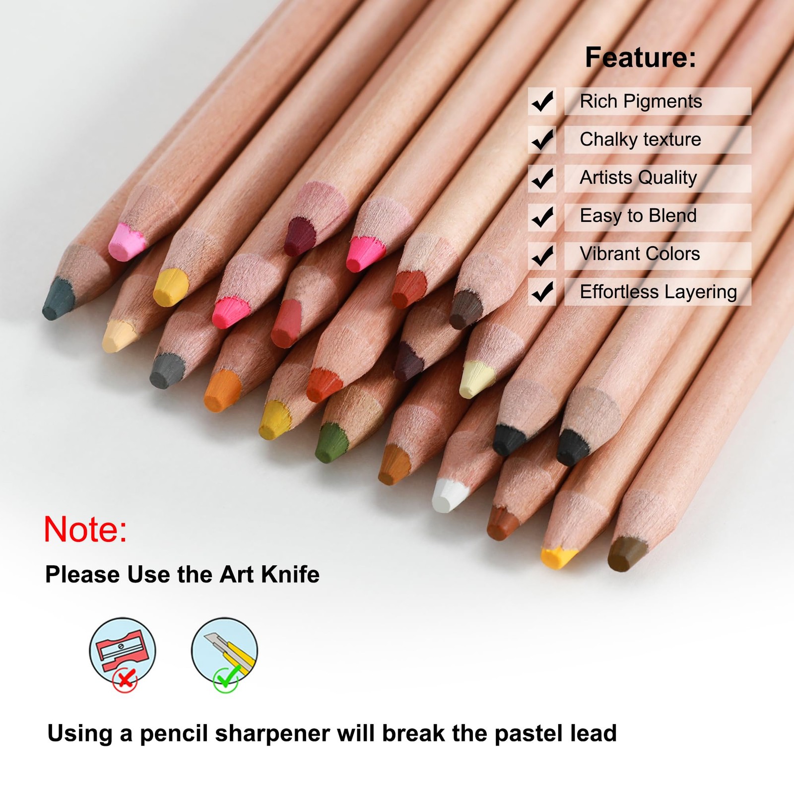 KALOUR Pro Pastel Chalk Colored Pencils,24 24 Count (Pack of 1), Multicolor