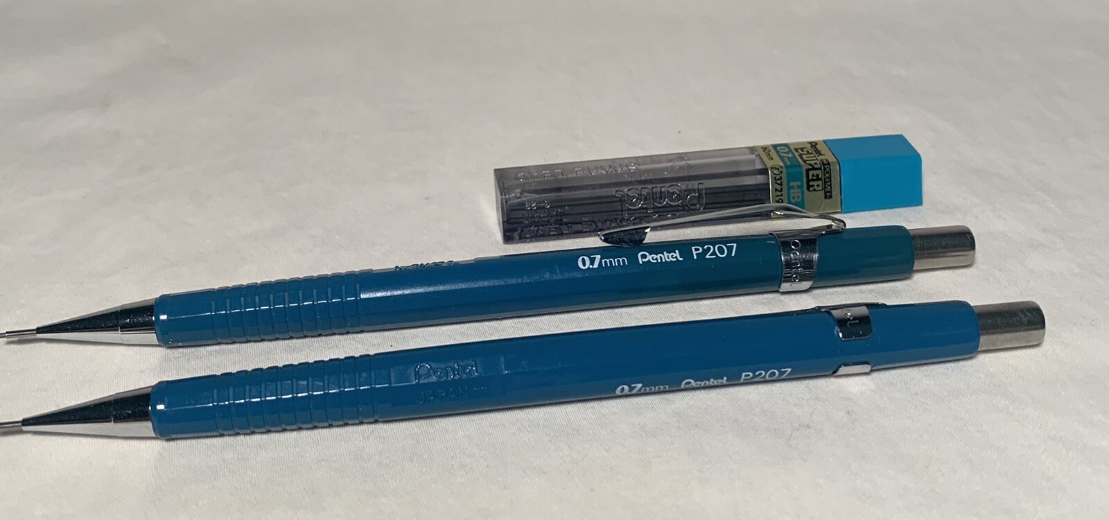 Lot of 2 Vintage Pentel Mechanical Pencil P207 Blue 0.7 mm Japan with 0.7 leads
