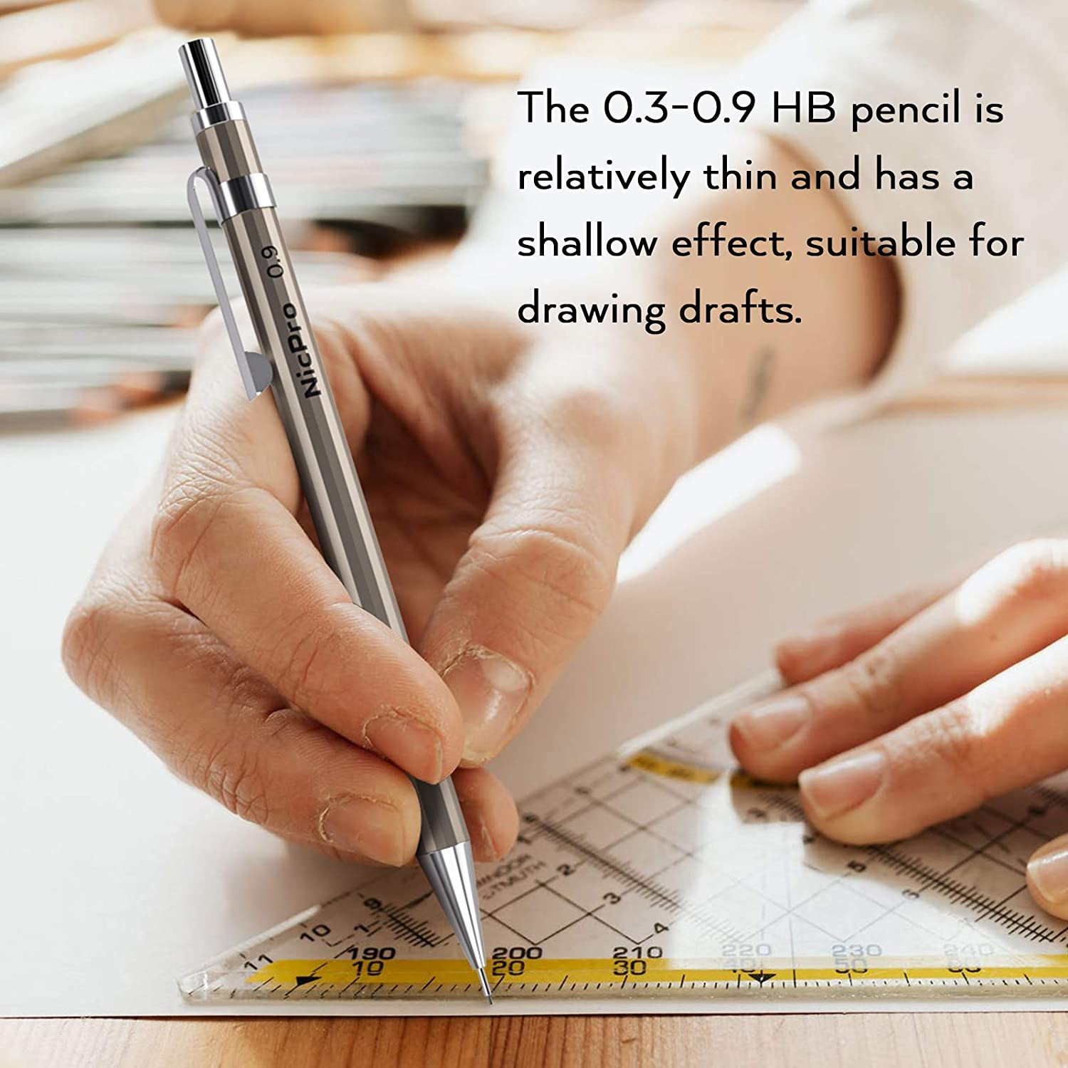 6PCS Metal Mechanical Pencil Set, Full Copper Drafting Pencil 0.3, 0.5, 0.7, 0.9