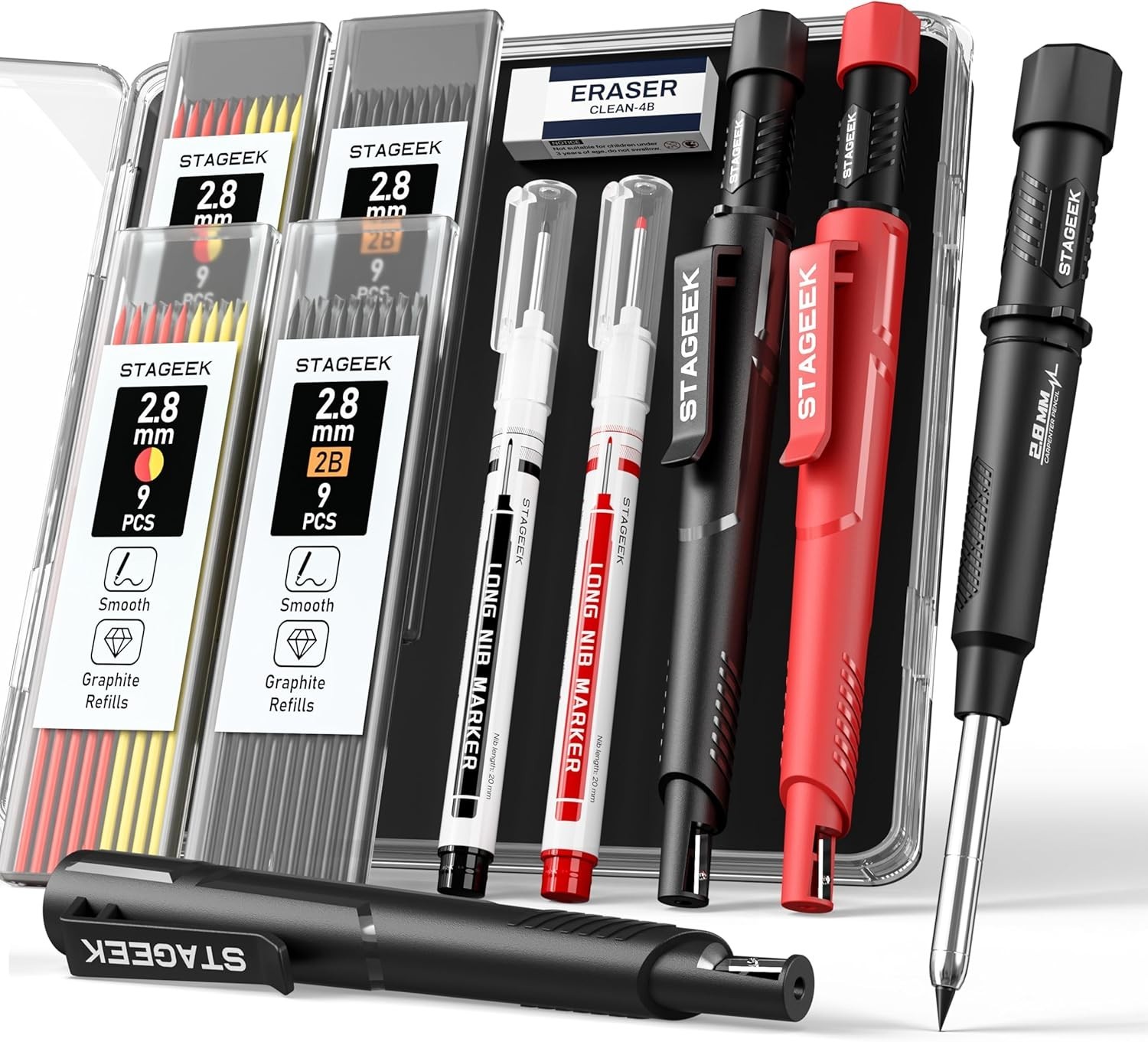 2 Pack Carpenter Pencils with Sharpener, Mechanical Carpenter Pencils with 38…