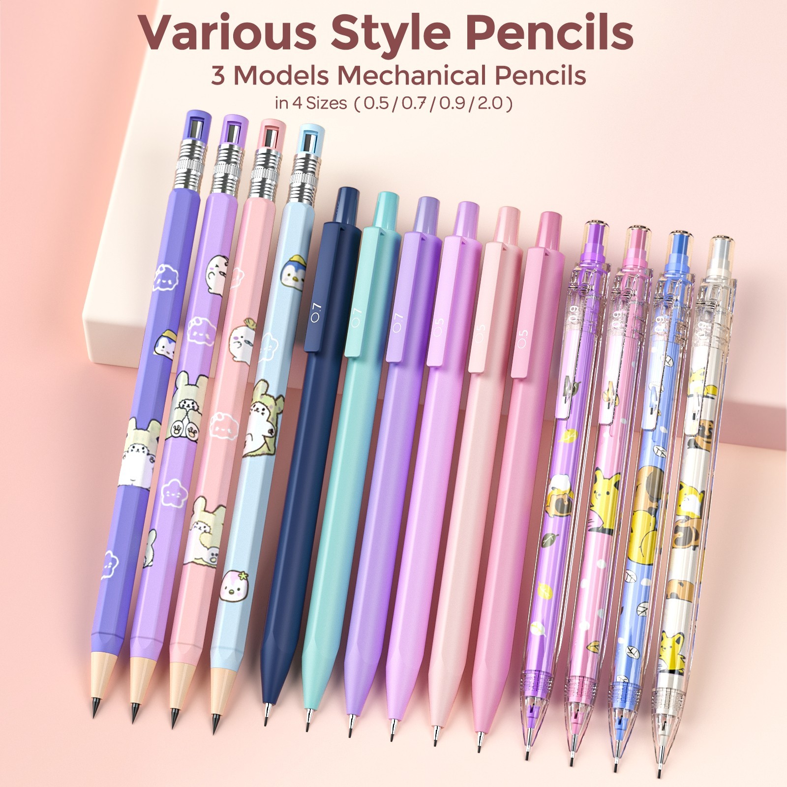 Nicpro 45PCS Aesthetic School Supplies, Pink Case, Pastel Pencils 0.5-2mm
