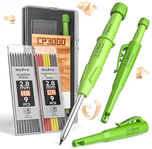 Nicpro CP3000 Carpenter Pencil with Sharpener, 2.8 mm Mechanical Pencils with 19
