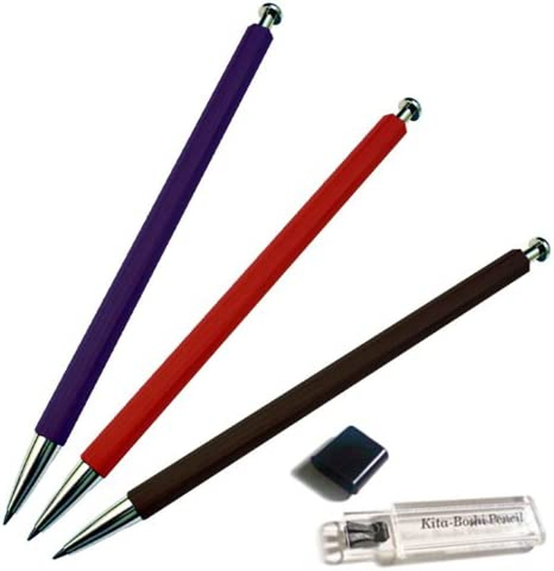 Kitaboshi 2.0Mm Mechanical Pencil, Madder Barrel, with Lead Sharpener, #1 B, Bla