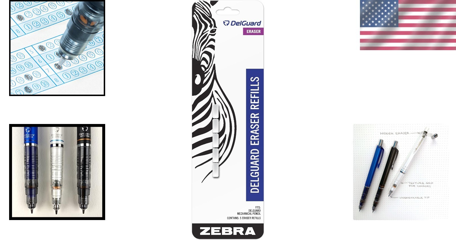 DelGuard Mechanical Pencil Eraser Refills – Durable 5-Pack for Precision Writing
