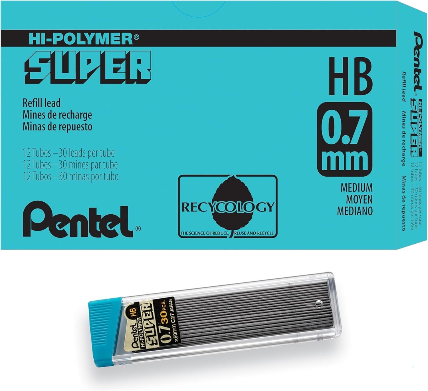 Super Hi-Polymer Lead Refill, 0.7mm Medium, HB, 360 Pieces of Lead C27-HB