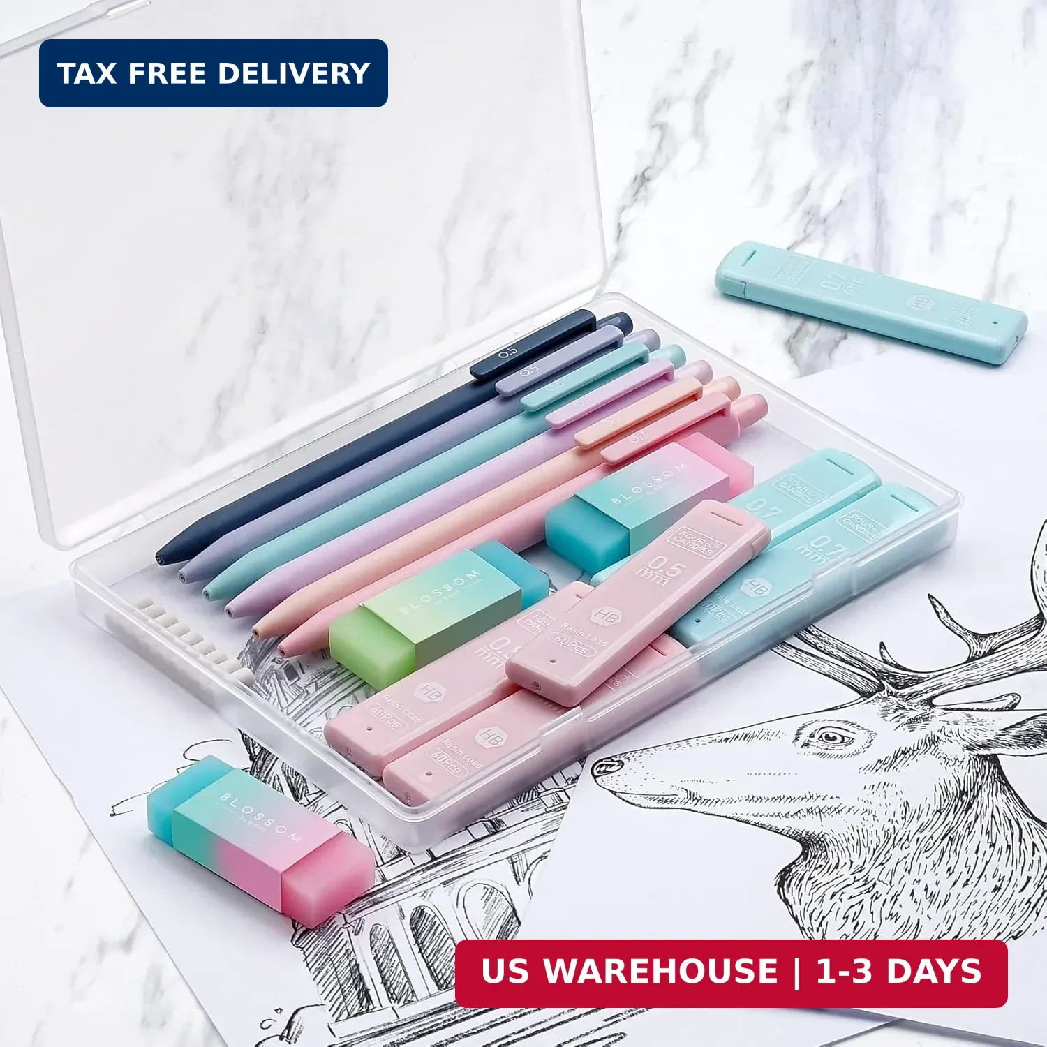Four Candies Cute Mechanical Pencil Set, 6PCS Pastel Mechanical Pencils 0.5 & 0.