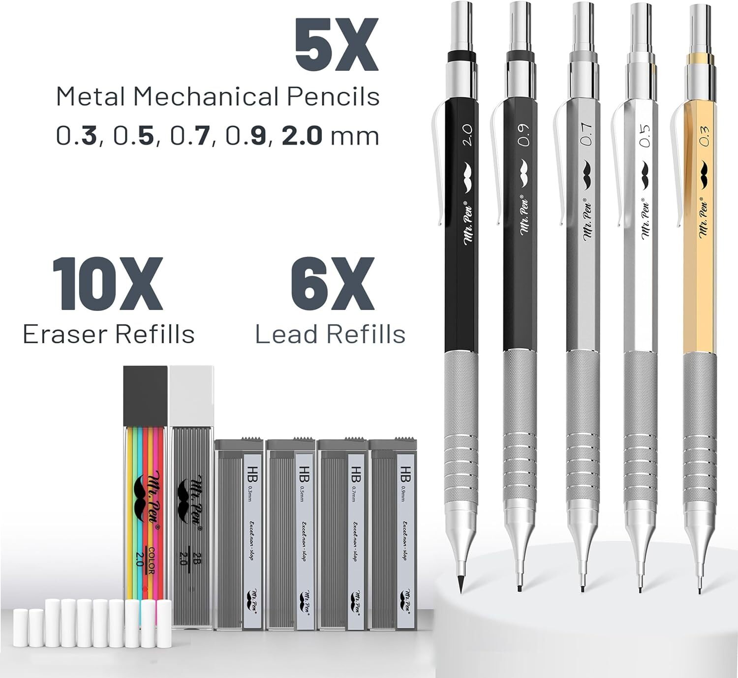 Mr. Pen- Metal Mechanical Pencil Set with 5 Count (Pack of 1), multi-color