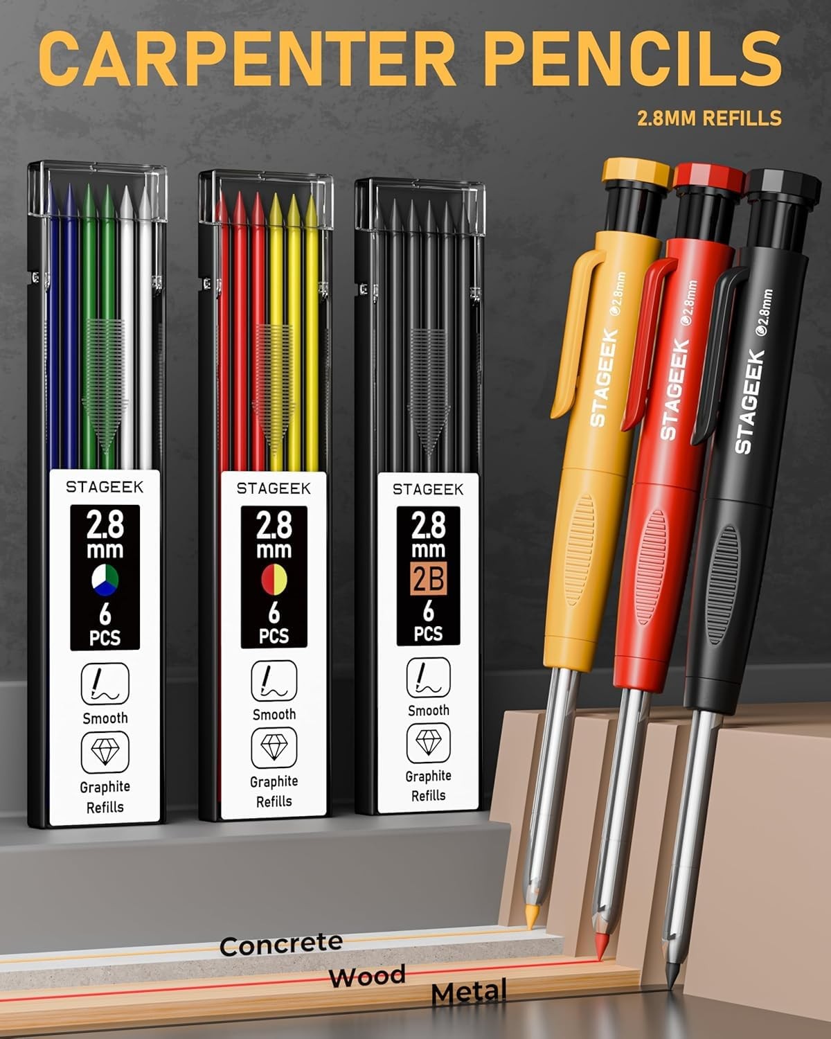 Carpenter Pencil Set Mechanical Deep Hole Marker Carbide Scribe 22 PCS