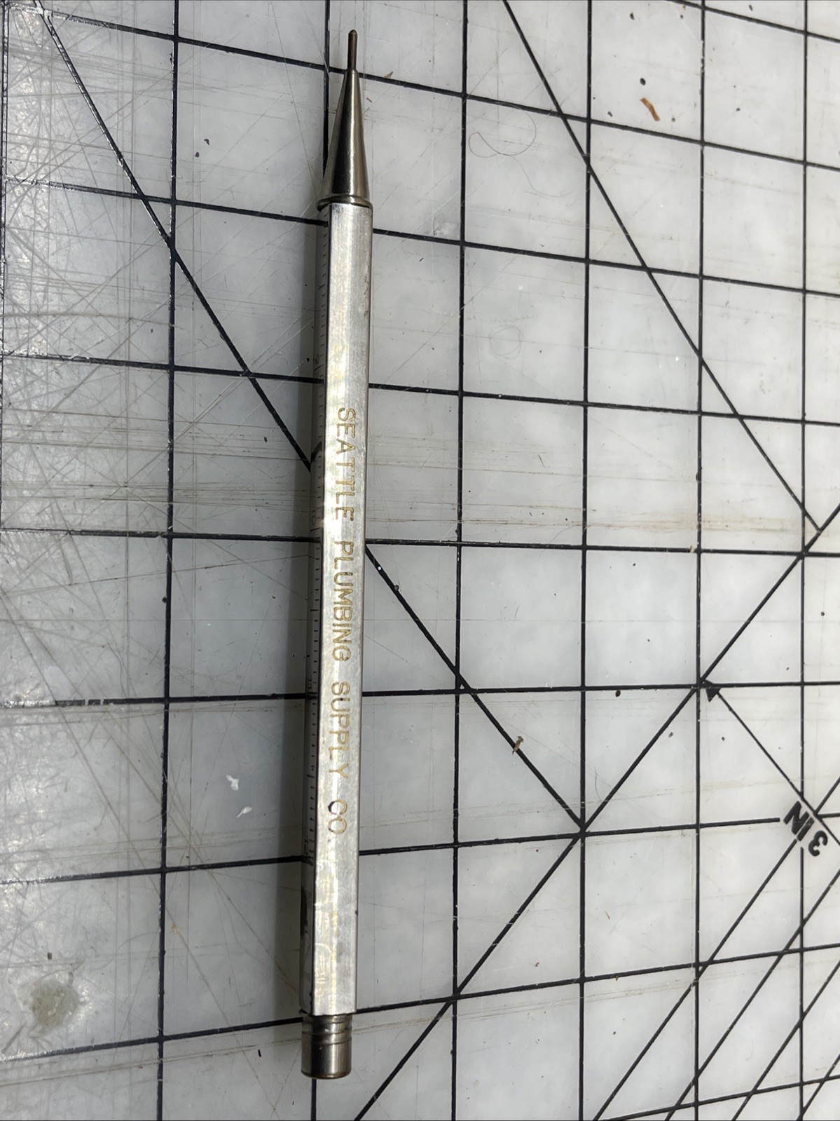 Vintage Telescoping 12″ Nickel Ruler Pencil Seattle Plumbing Co W Eraser Cap