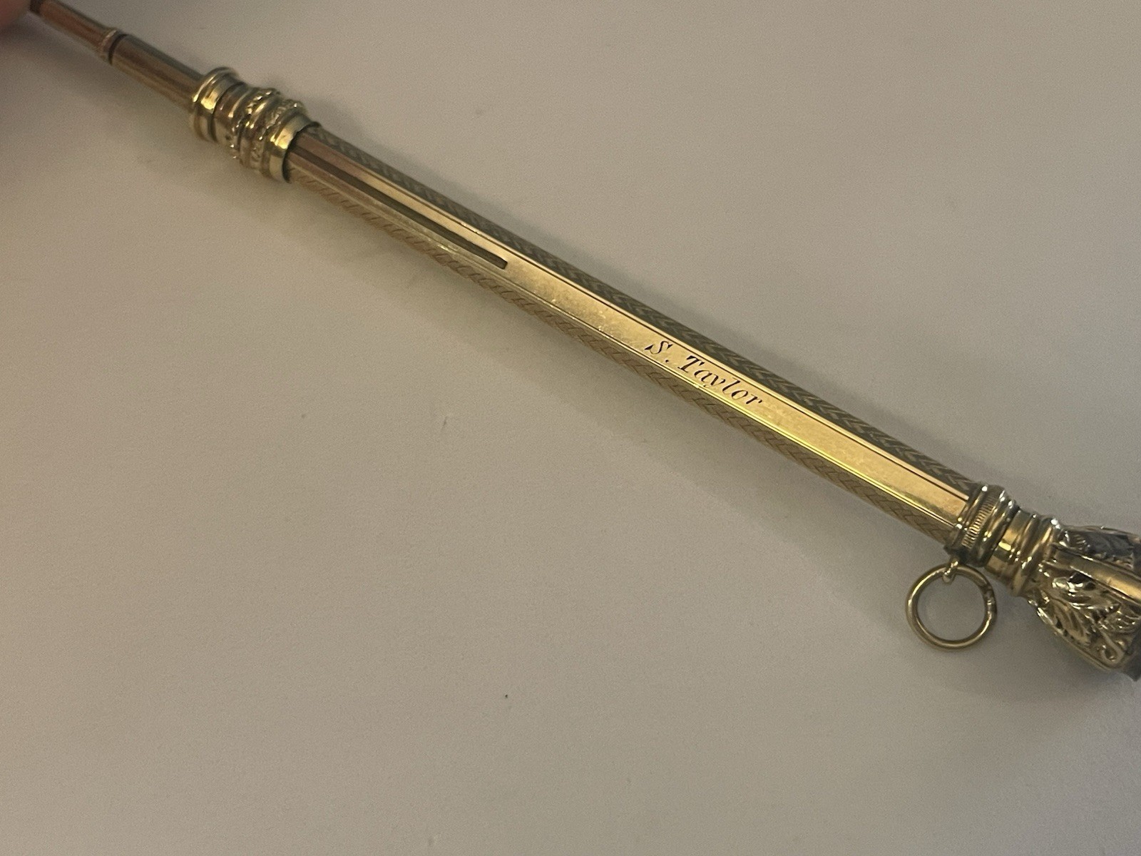 Antique Chatelaine Retractable Pencil Gold Filled Amber Color Jewel MONO🌺🌺
