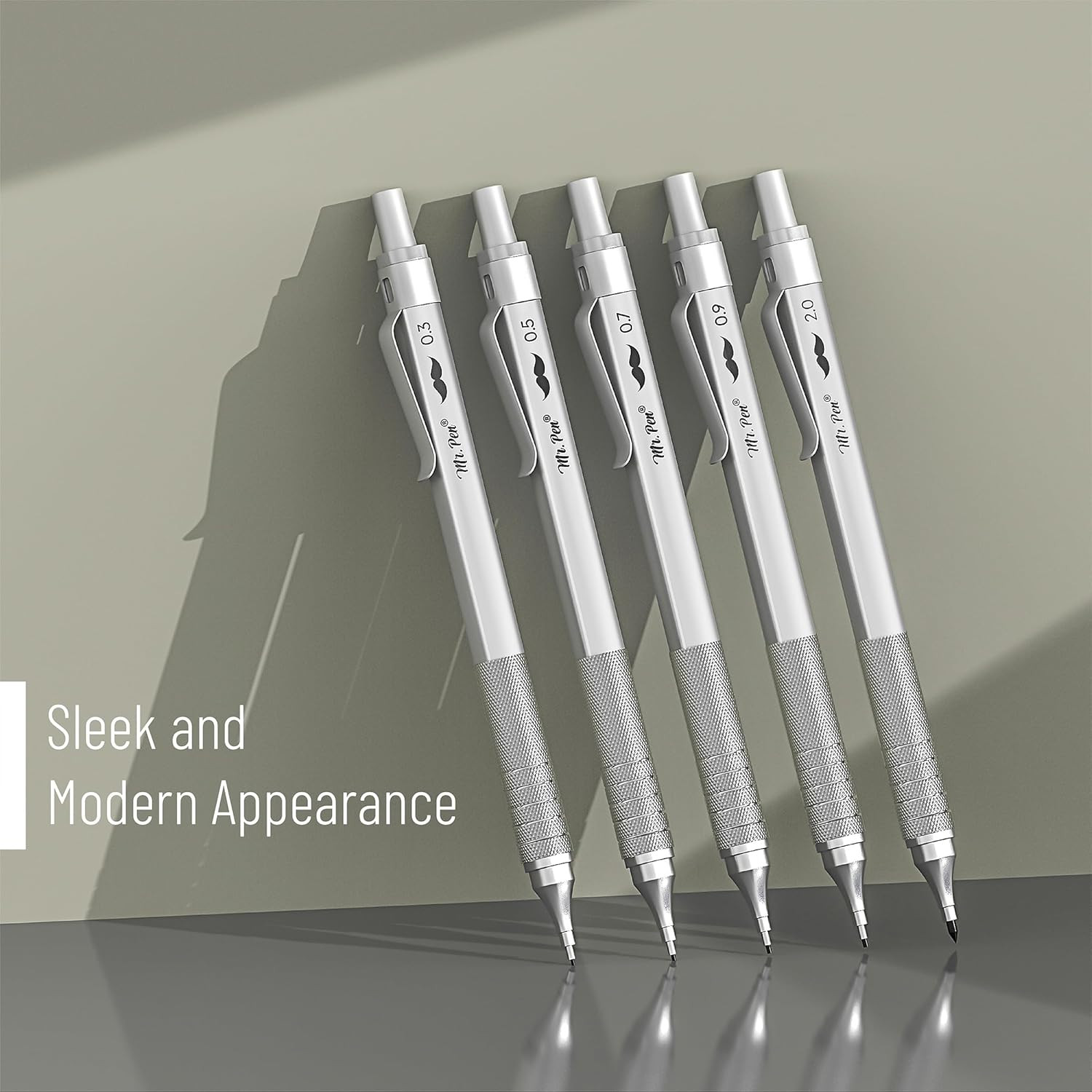 – Metal Mechanical Pencil Set, 5 Sizes, 0.3, 0.5, 0.7, 0.9, 2Mm, Mechanical Penc
