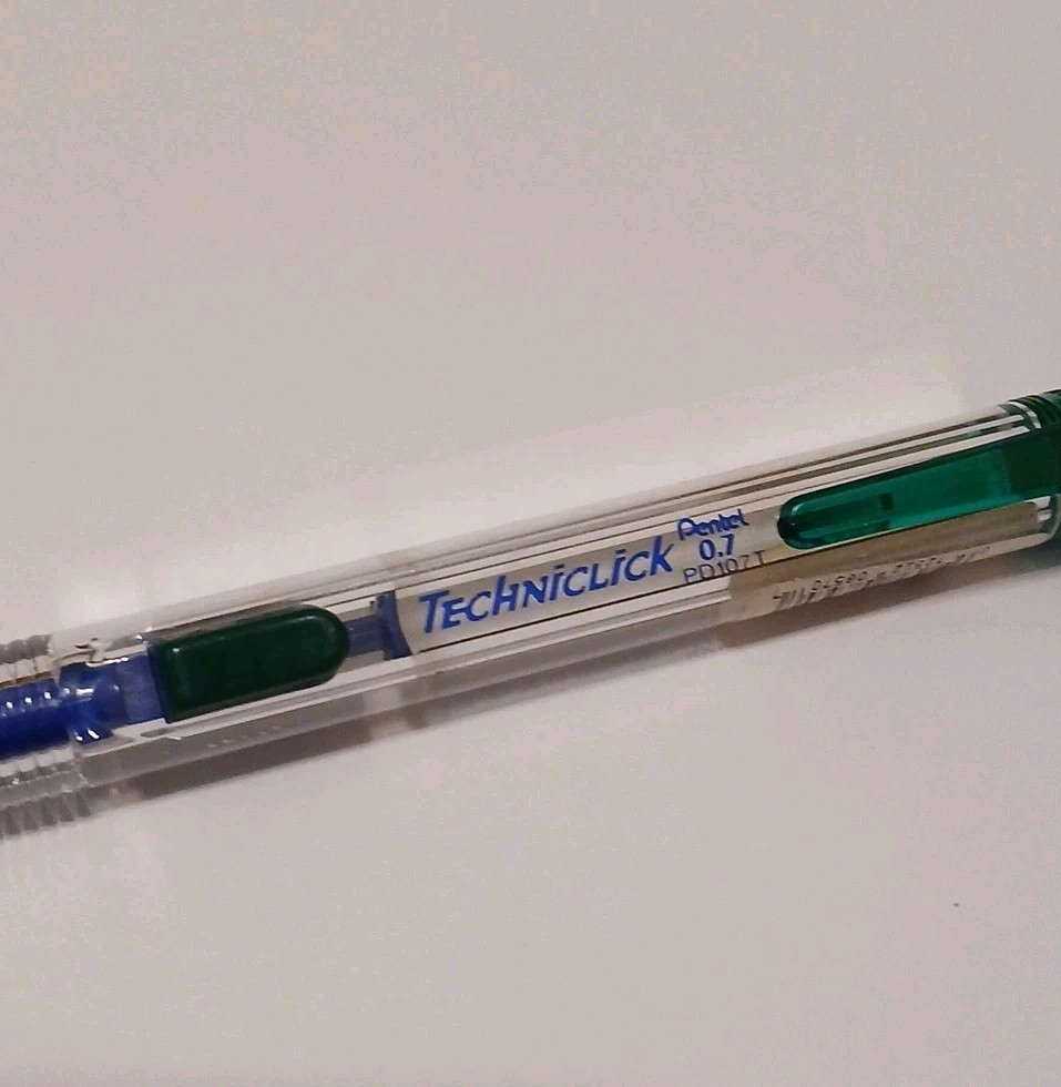 Pentel Techniclick 0.7mm Side Advance Automatic Pencil Clear Green PD107T Japan
