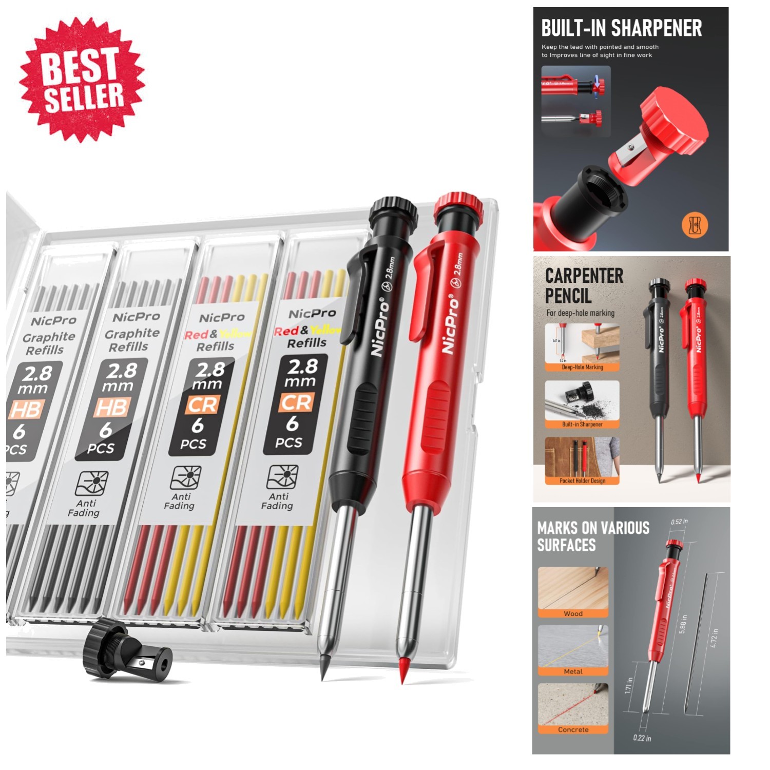 Heavy Duty Deep Hole Marker Pencils with Ergonomic Grip – Ideal for Craftsmen