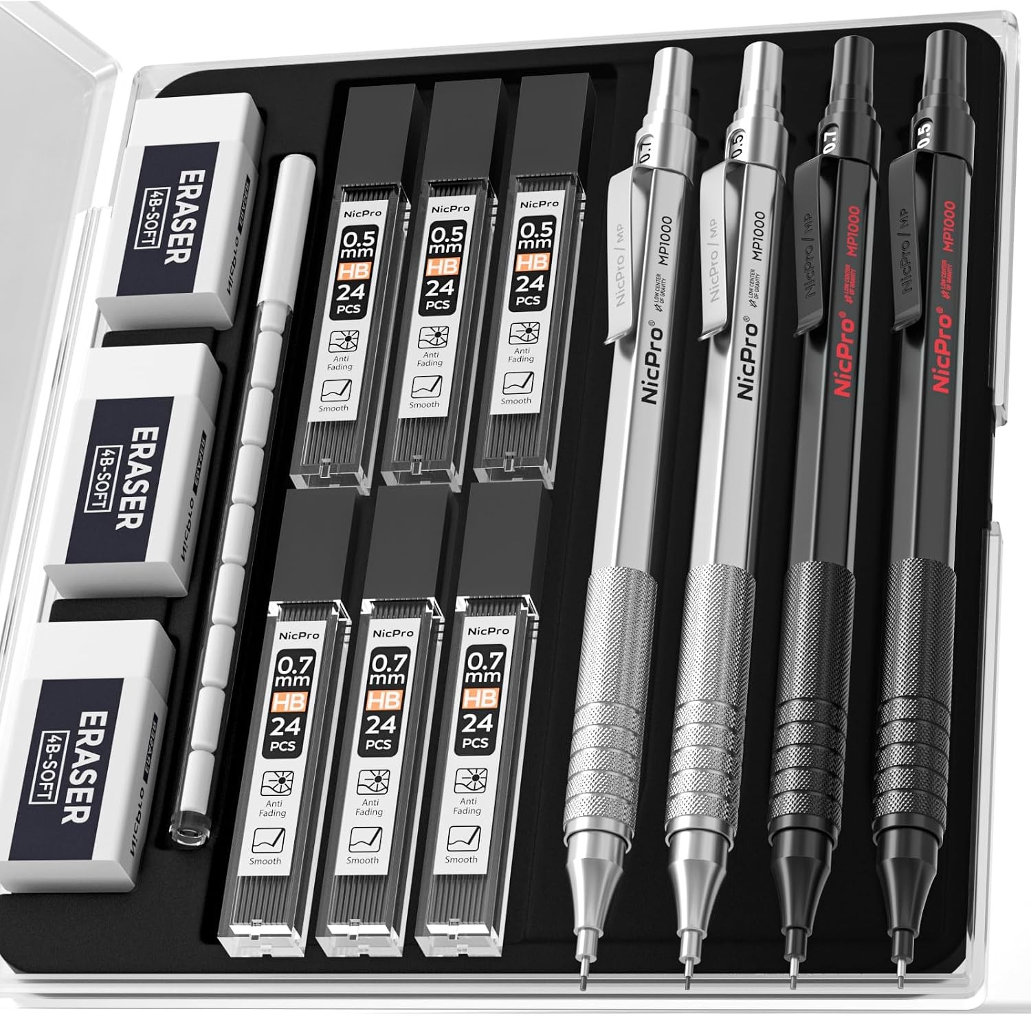 Nicpro Metal Pencil Set 0.5 0.7mm 4 PCS with Refills