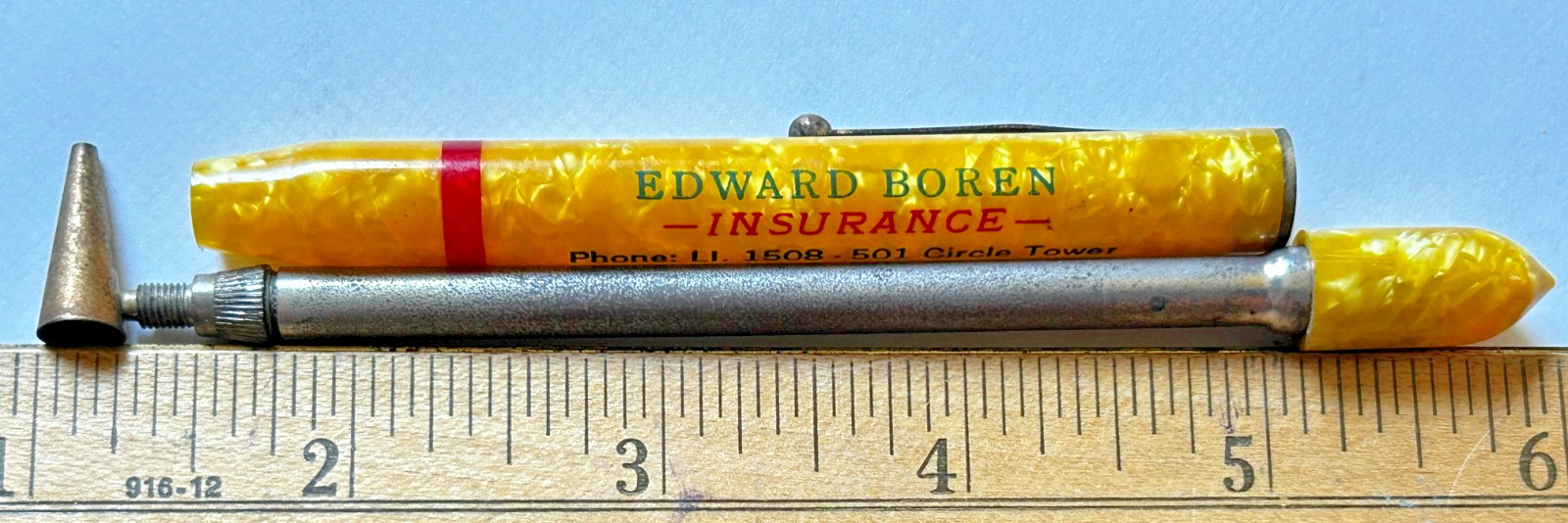 VINTAGE ADVERTISING MECHANICAL PENCIL EDWAR BOREN INSURANCE INDIANAPOLIS INDIANA