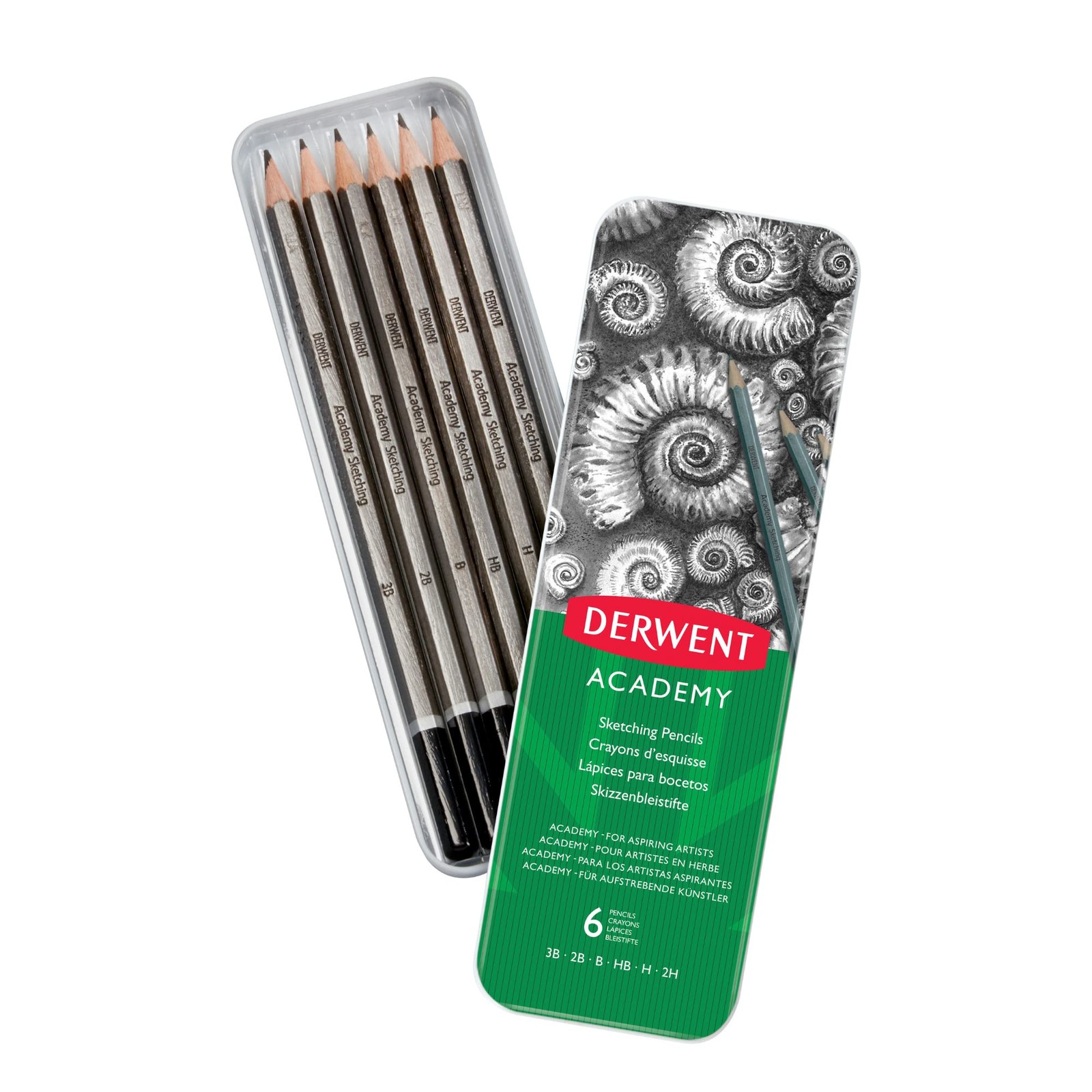 Derwent Academy Sketching Pencils, 6 6 Count (Pack of 1), Multicoloured