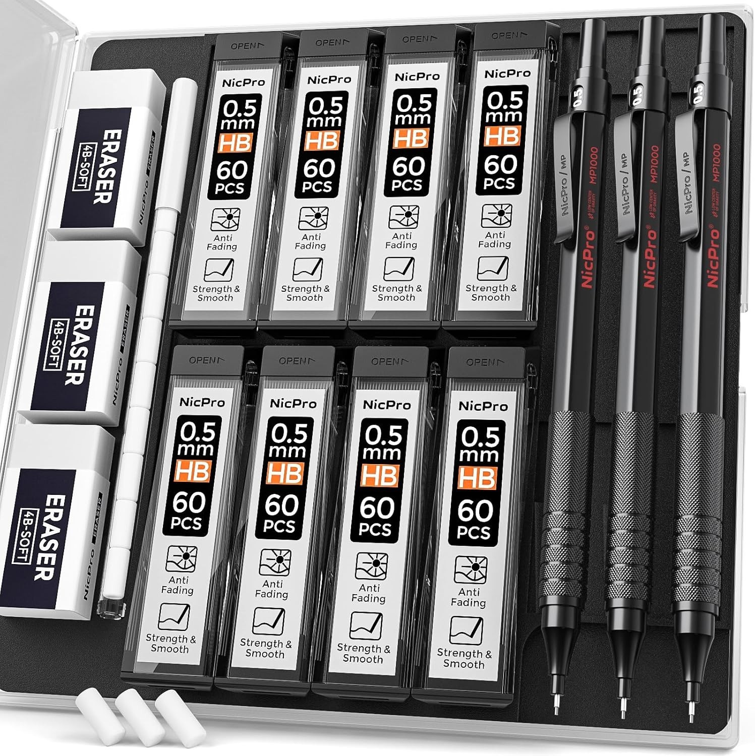 Metal Mechanical Pencil Set for Architects – 3 Pencils with 480 Refills